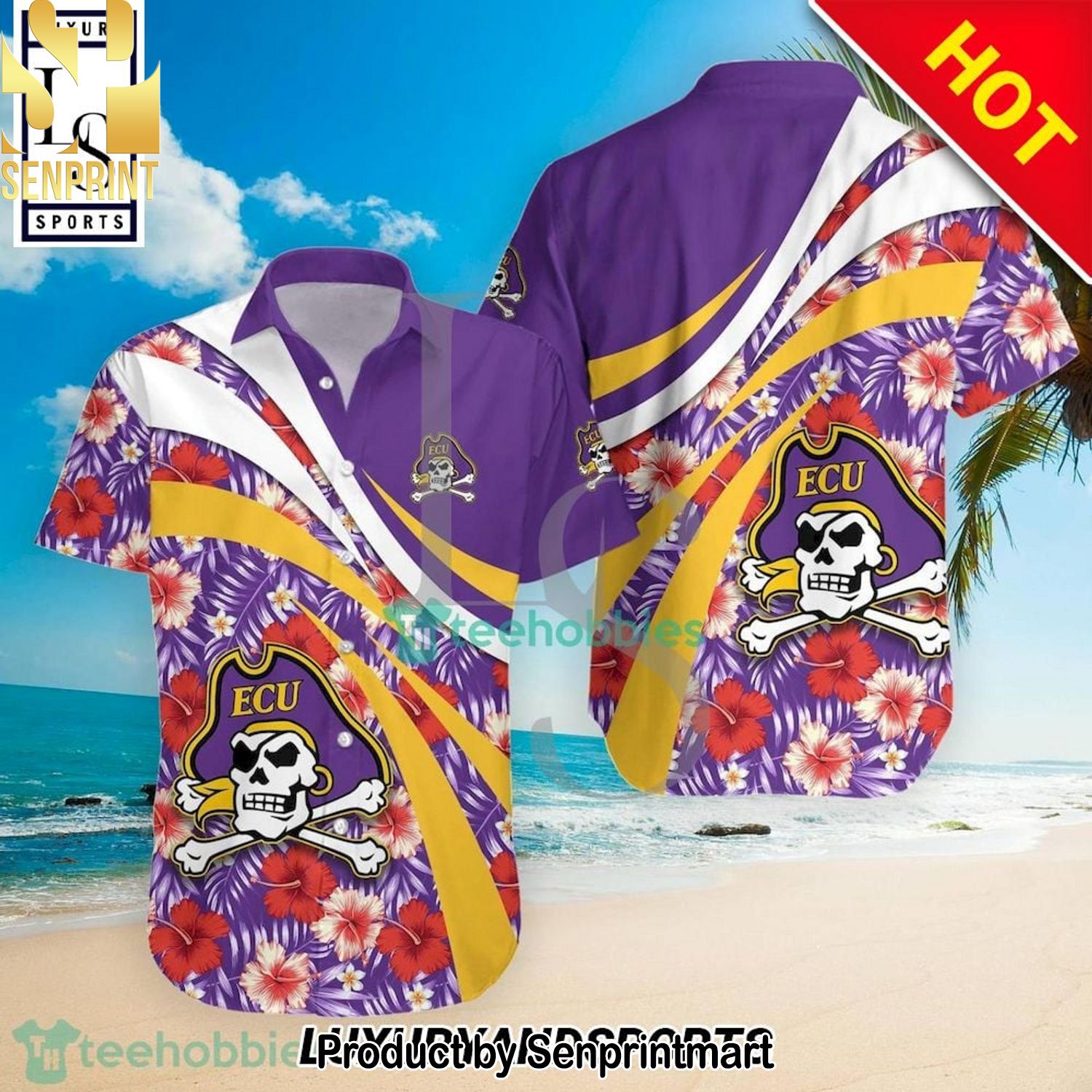 East Carolina Pirates NCAA Hibiscus Tropical Flower Best Combo 3D Hawaiian Shirt and Shorts