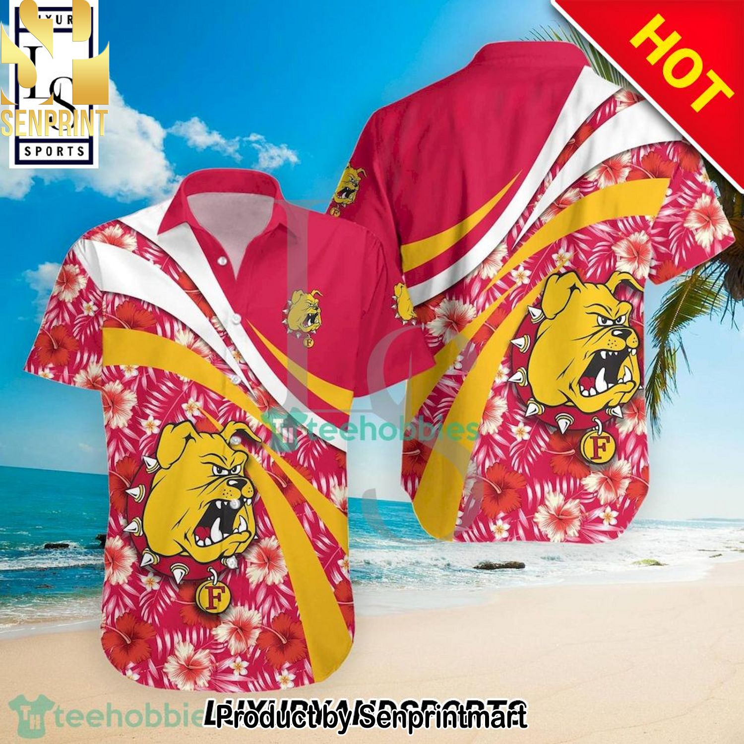 Ferris State Bulldogs NCAA Hibiscus Tropical Flower 3D Full Printing Hawaiian Shirt and Shorts