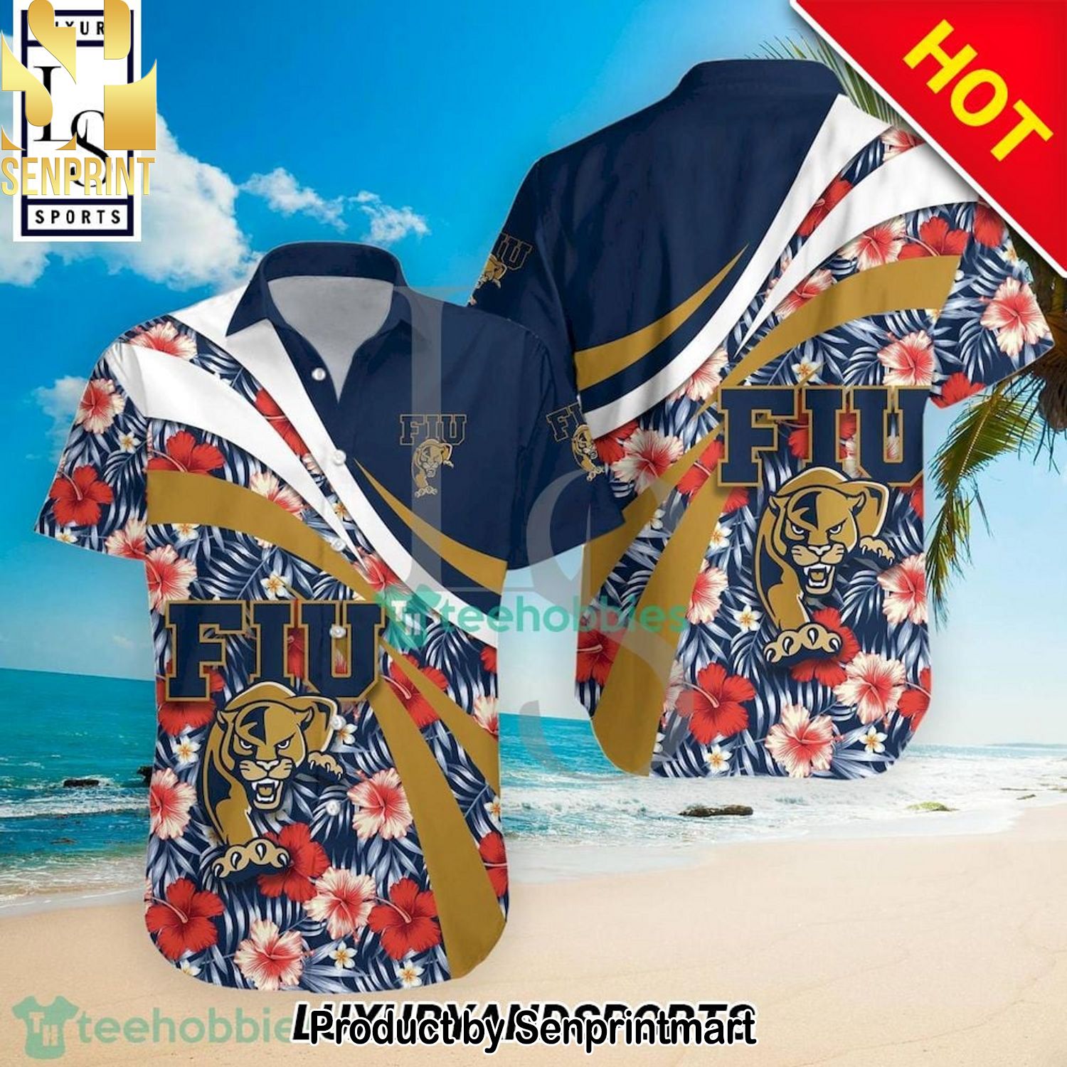FIU Panthers NCAA Hibiscus Tropical Flower 3D Full Print Hawaiian Shirt and Shorts