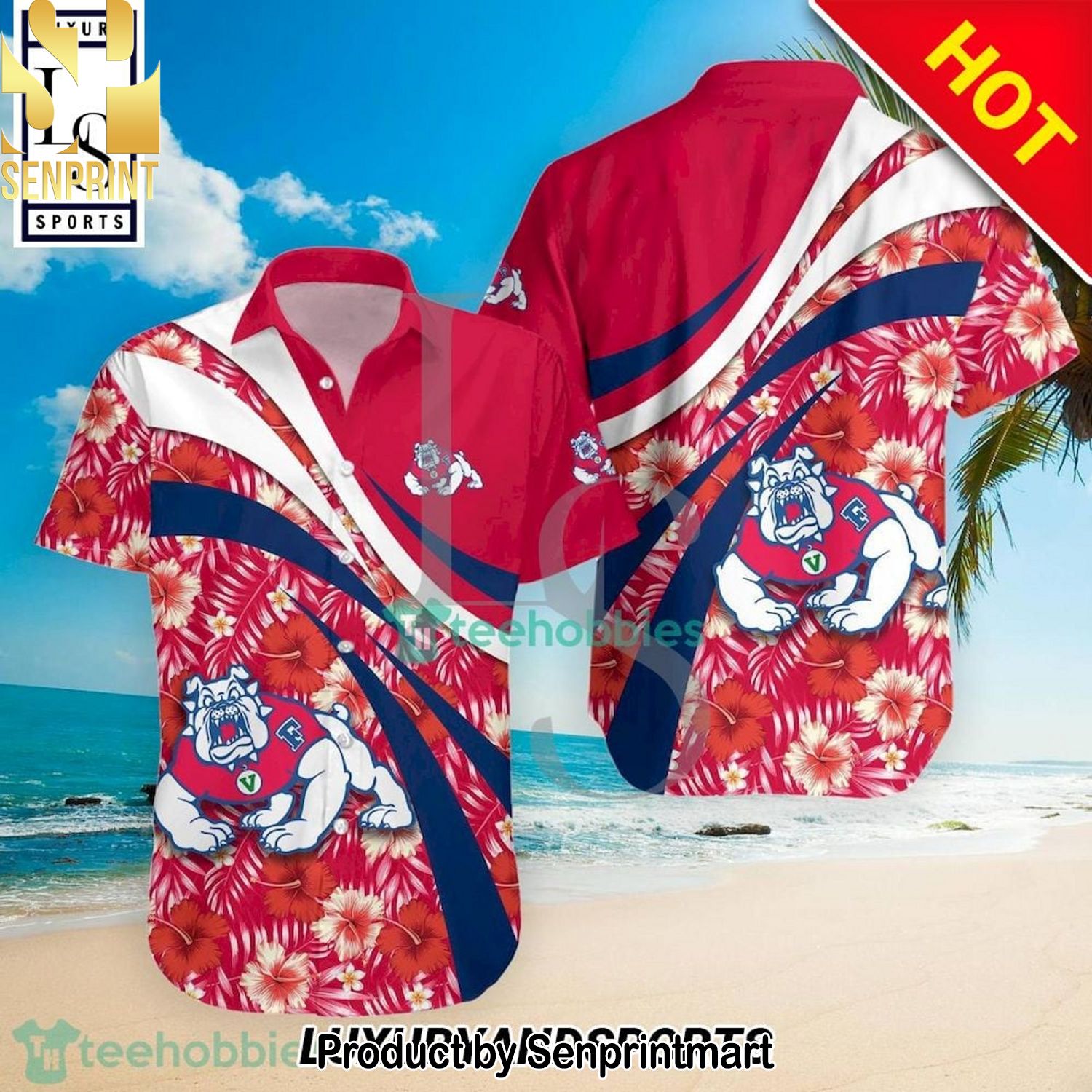 Fresno State Bulldogs NCAA Hibiscus Tropical Flower Full Printed 3D Hawaiian Shirt and Shorts