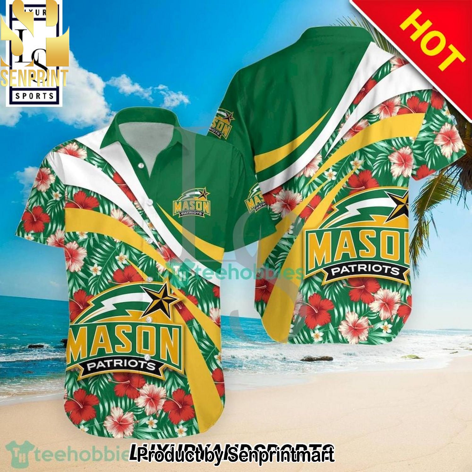 George Mason Patriots NCAA Hibiscus Tropical Flower All Over Print 3D Hawaiian Shirt and Shorts
