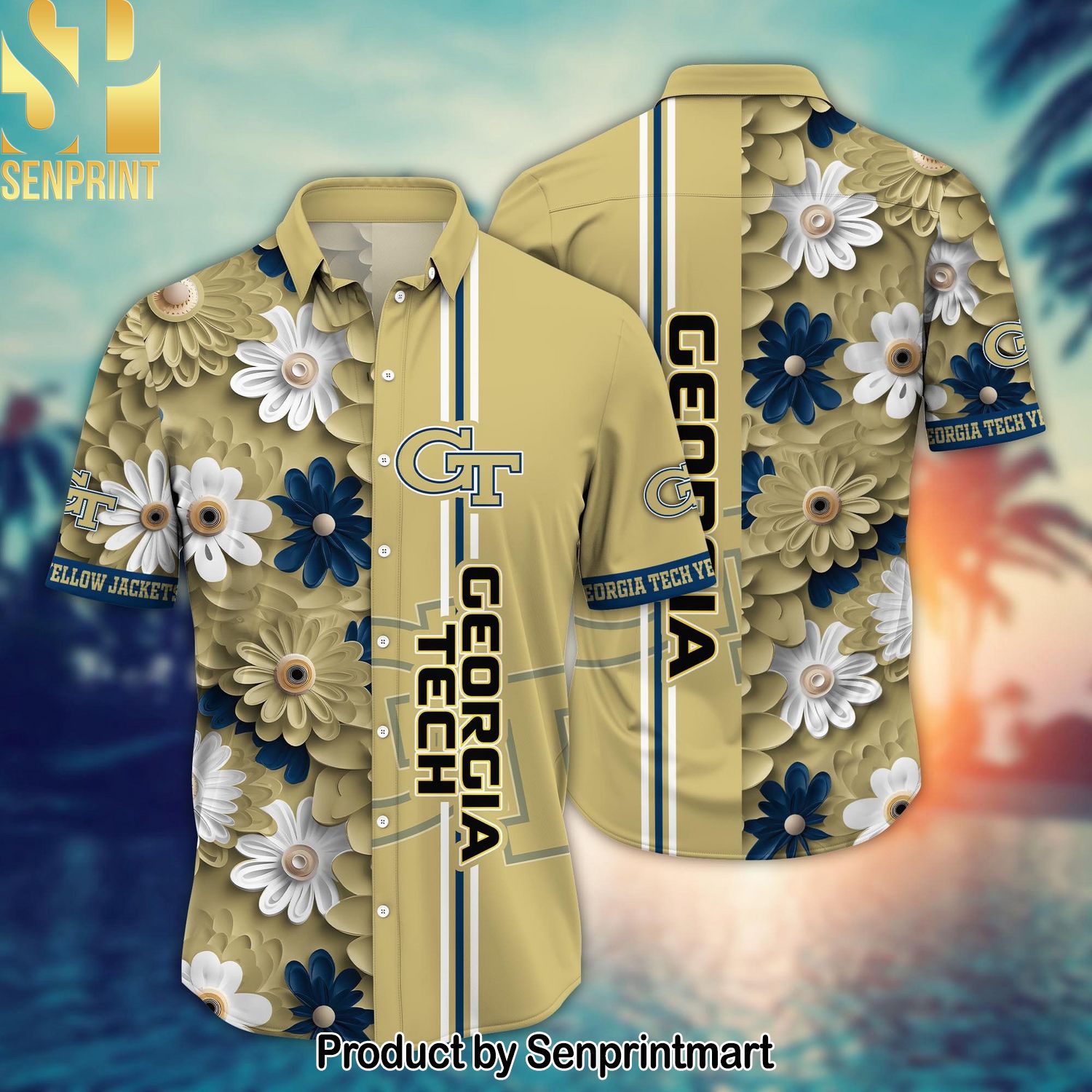 Georgia Tech Yellow Jackets NCAA Flower New Style Full Print Hawaiian Shirt and Shorts
