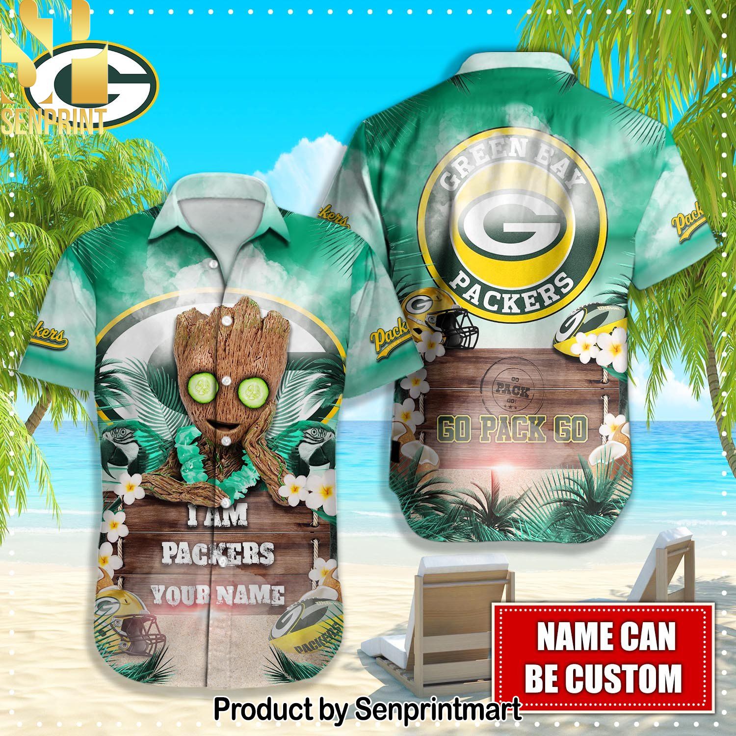 Green Bay Packers NFL Casual 3D Hawaiian Shirt and Shorts