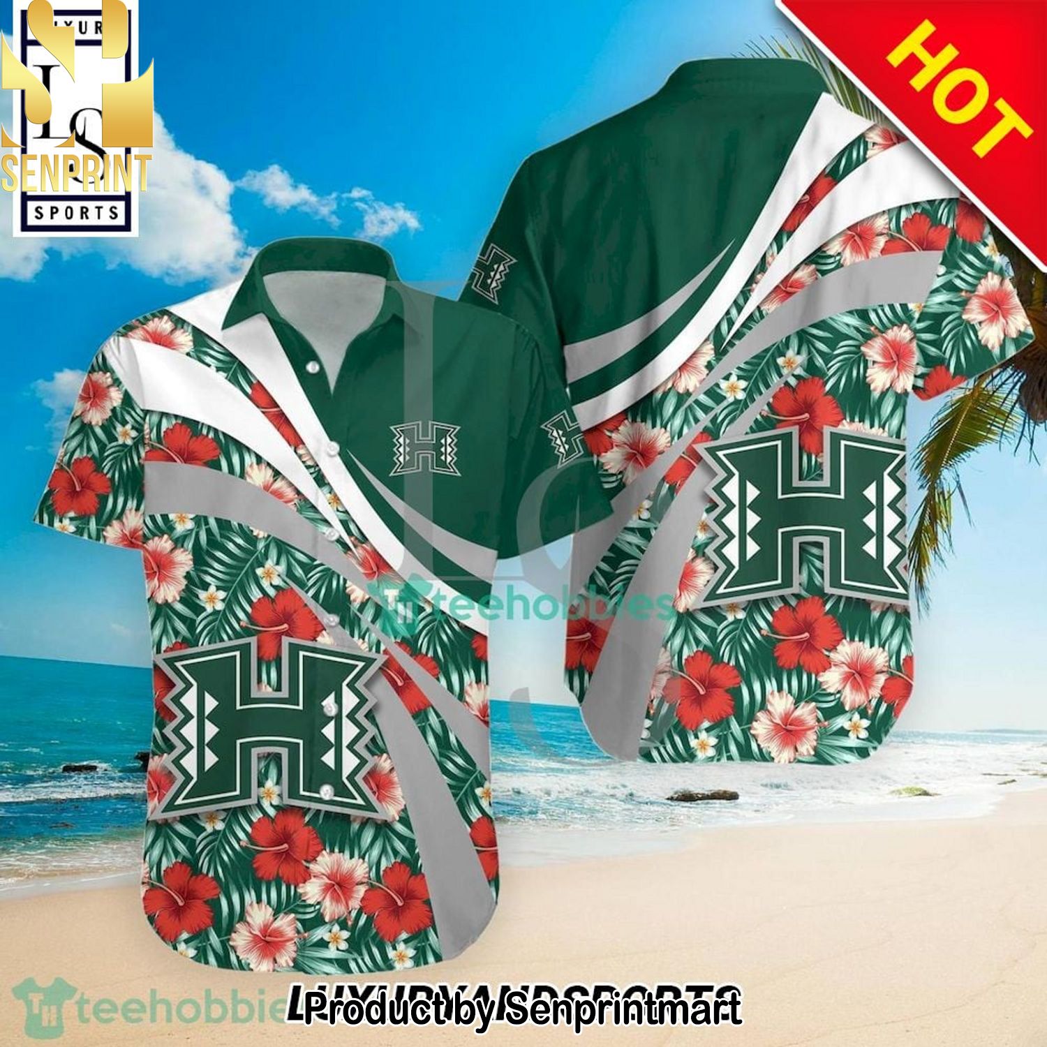 Hawaii Rainbow Warriors NCAA Hibiscus Tropical Flower Classic Full Printed Hawaiian Shirt and Shorts