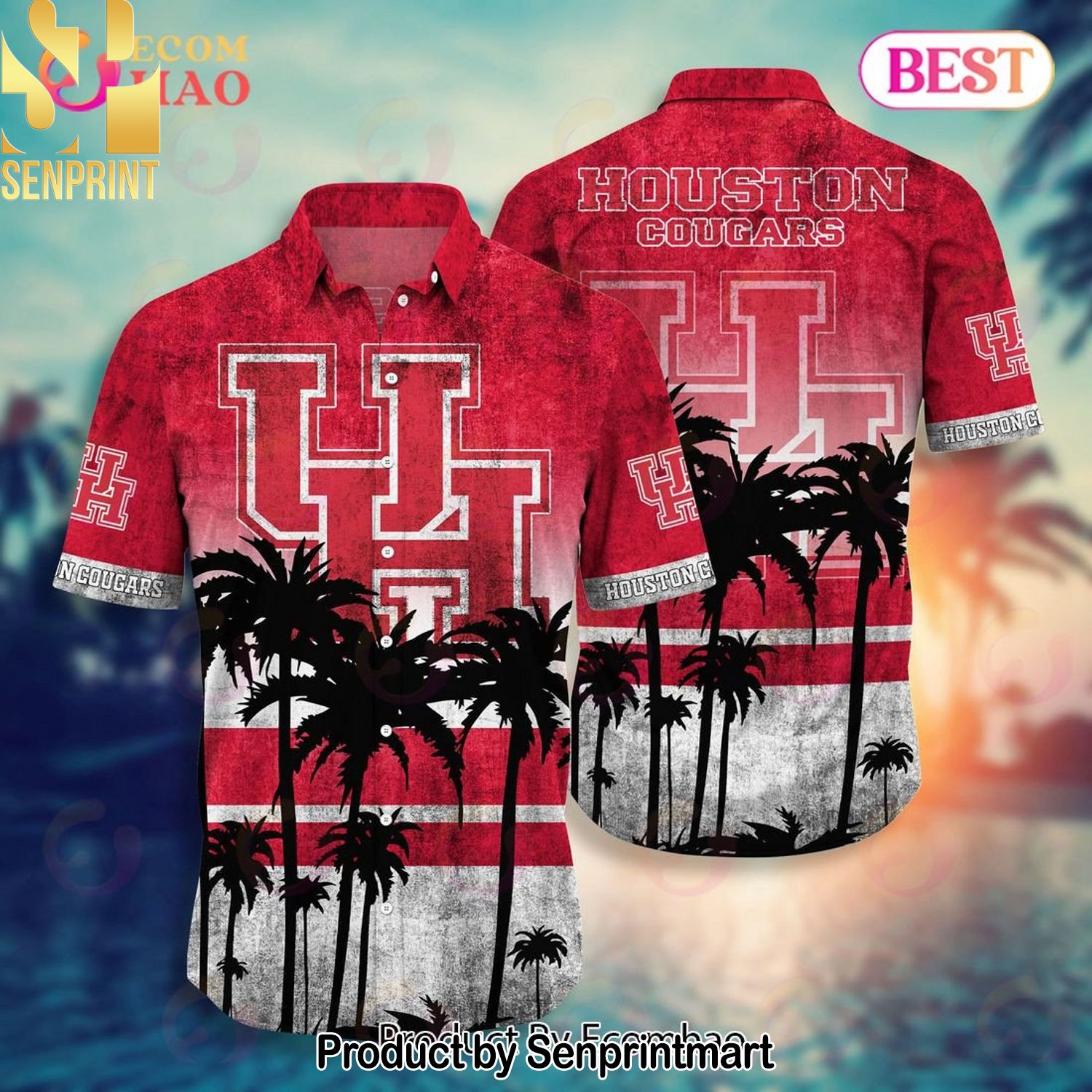 Houston Cougars Casual Full Printed Hawaiian Shirt and Shorts