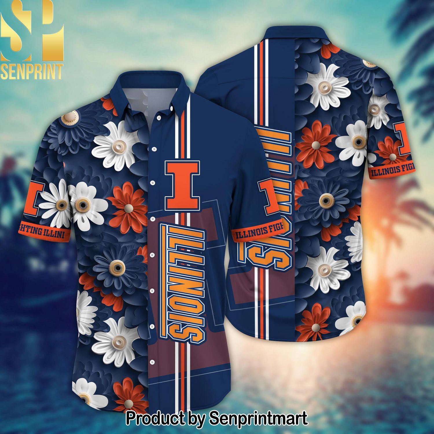 Illinois Fighting Illini NCAA Flower Gift Ideas Full Printing Hawaiian Shirt and Shorts