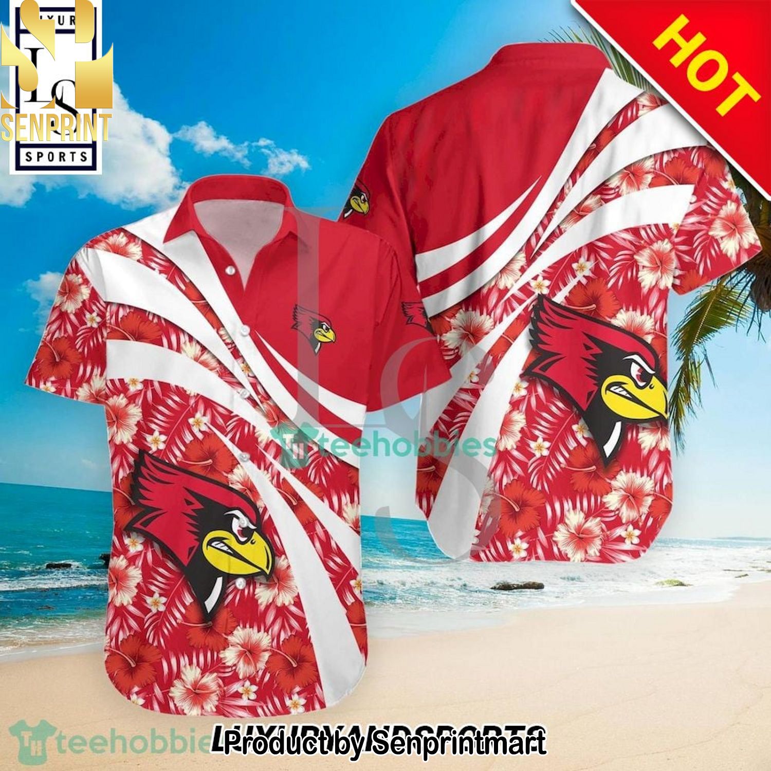 Illinois State Redbirds NCAA Hibiscus Tropical Flower Full Print Classic Hawaiian Shirt and Shorts