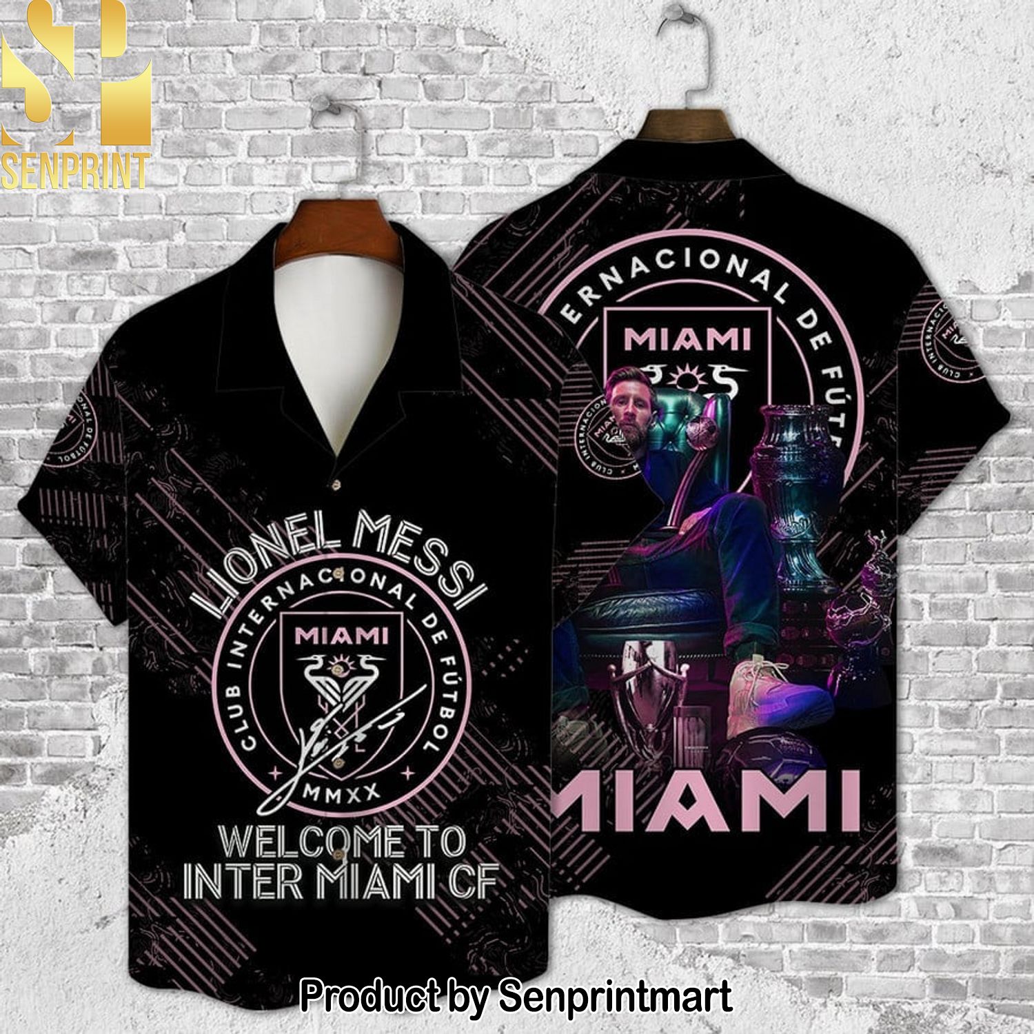 Inter Miami Leo Messi Black Pattern All Over Printed Hawaiian Shirt and Shorts