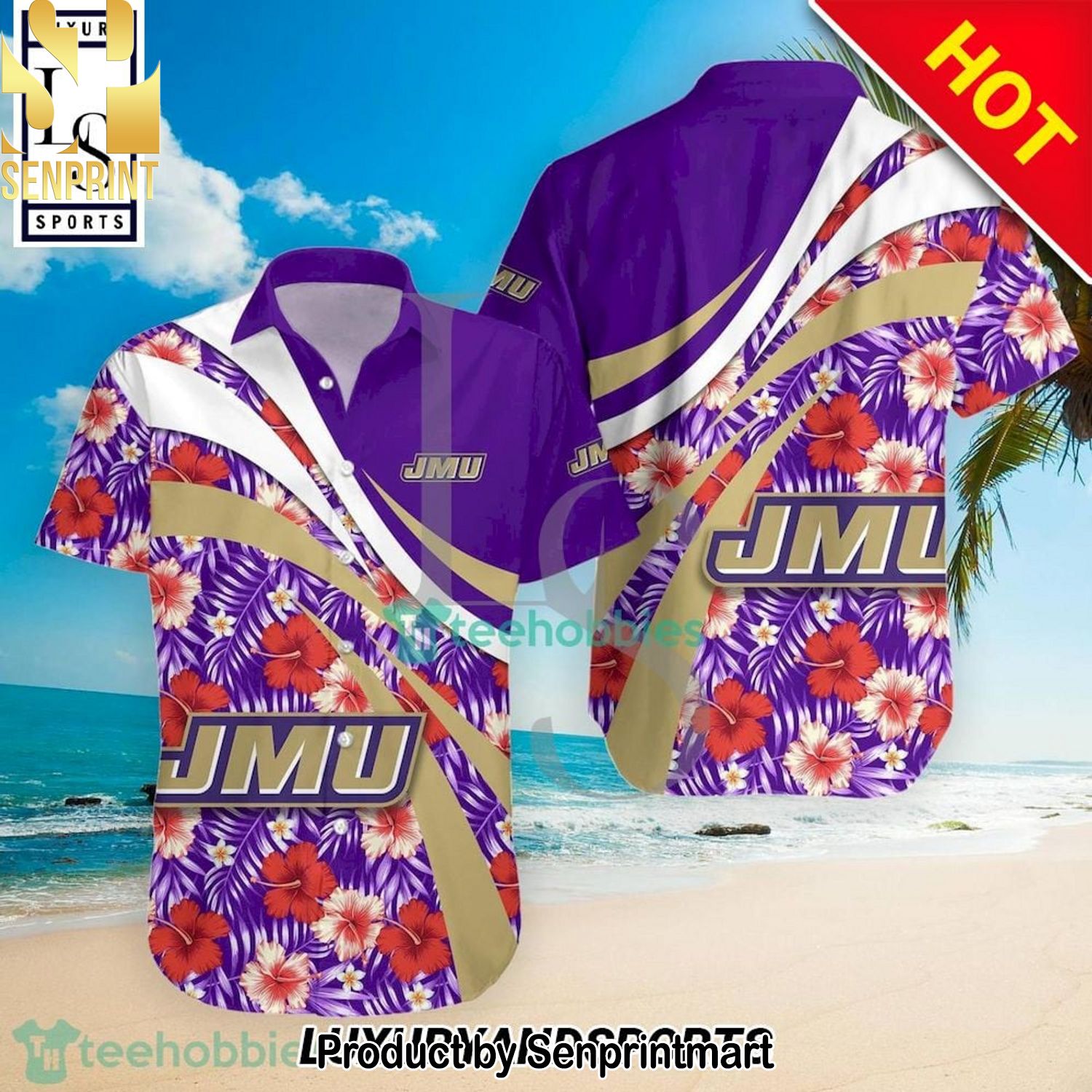 James Madison Dukes NCAA Hibiscus Tropical Flower Unisex Full Printed Hawaiian Shirt and Shorts