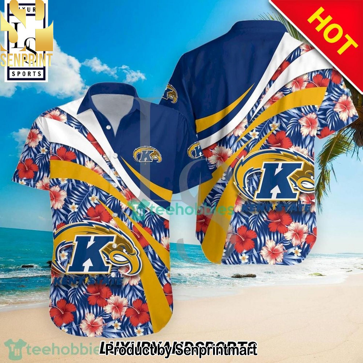 Kent State Golden Flashes NCAA Hibiscus Tropical Flower Unisex All Over Print Hawaiian Shirt and Shorts