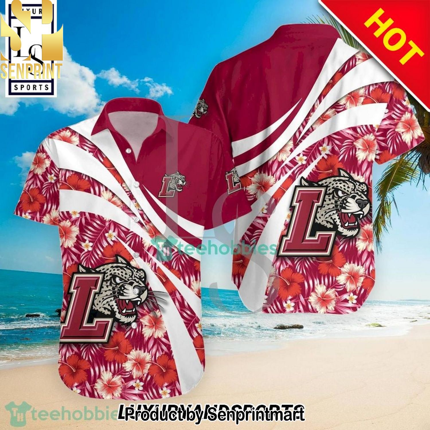Lafayette Leopards NCAA Hibiscus Tropical Flower Full Printing Unisex Hawaiian Shirt and Shorts