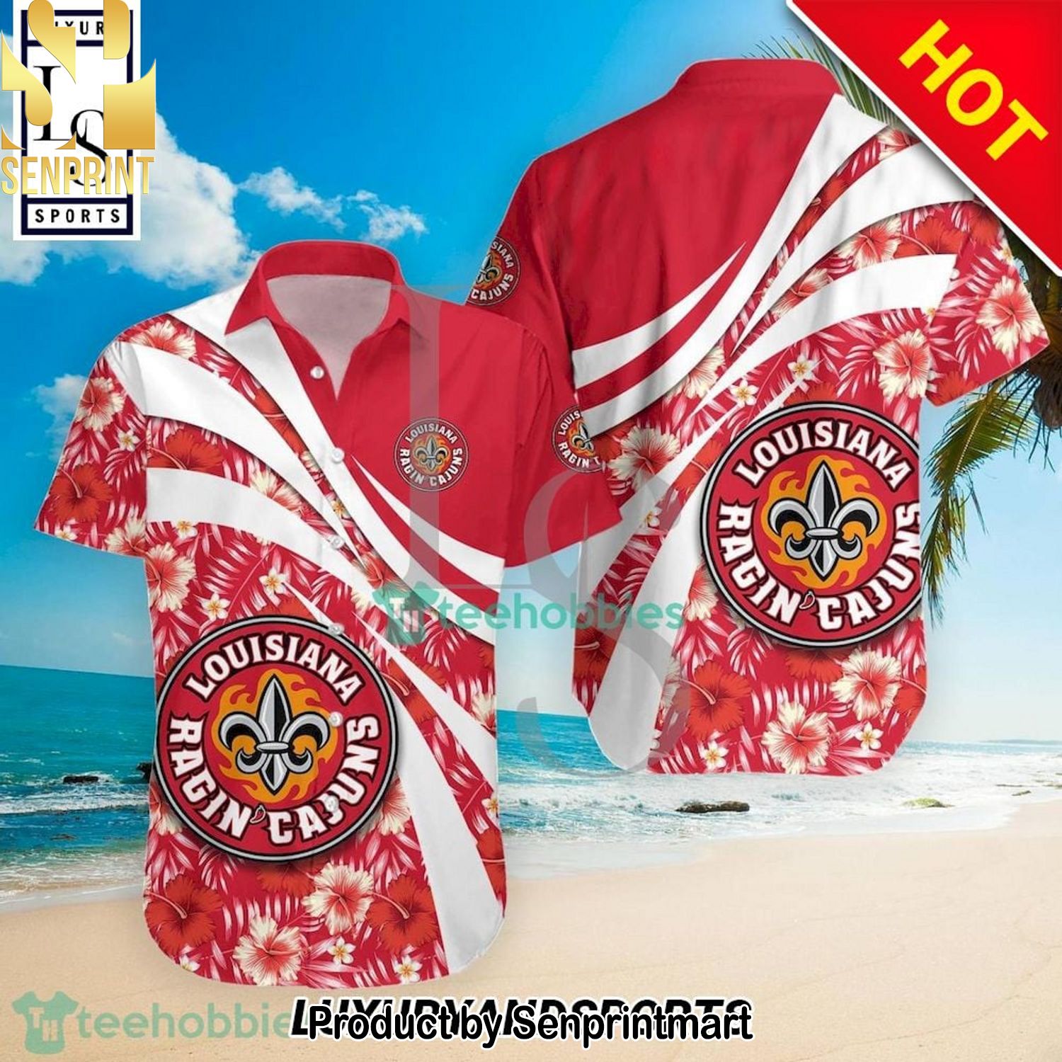 Louisiana Ragin Cajuns NCAA Hibiscus Tropical Flower For Fans Full Printing Hawaiian Shirt and Shorts