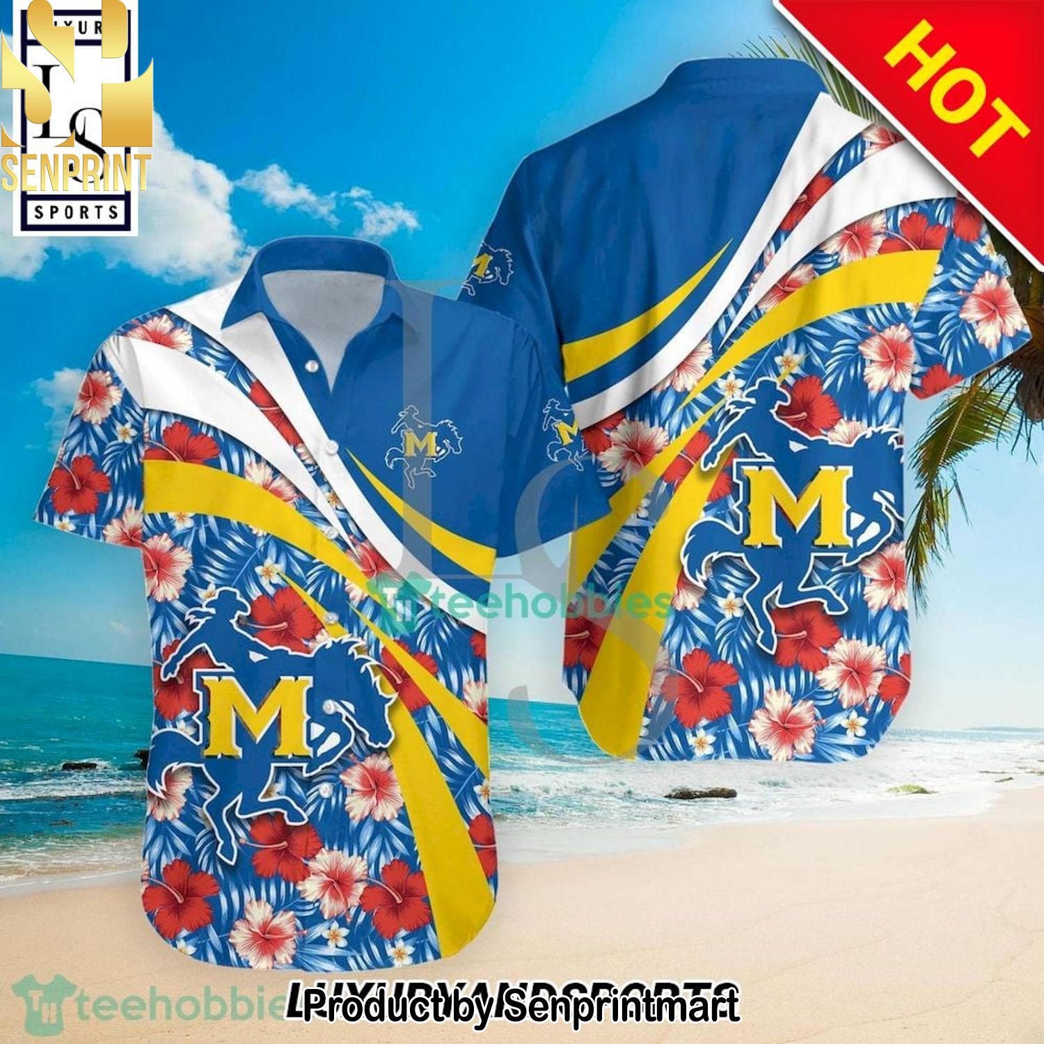 McNeese State Cowboys NCAA Hibiscus Tropical Flower Gift Ideas Full Print Hawaiian Shirt and Shorts