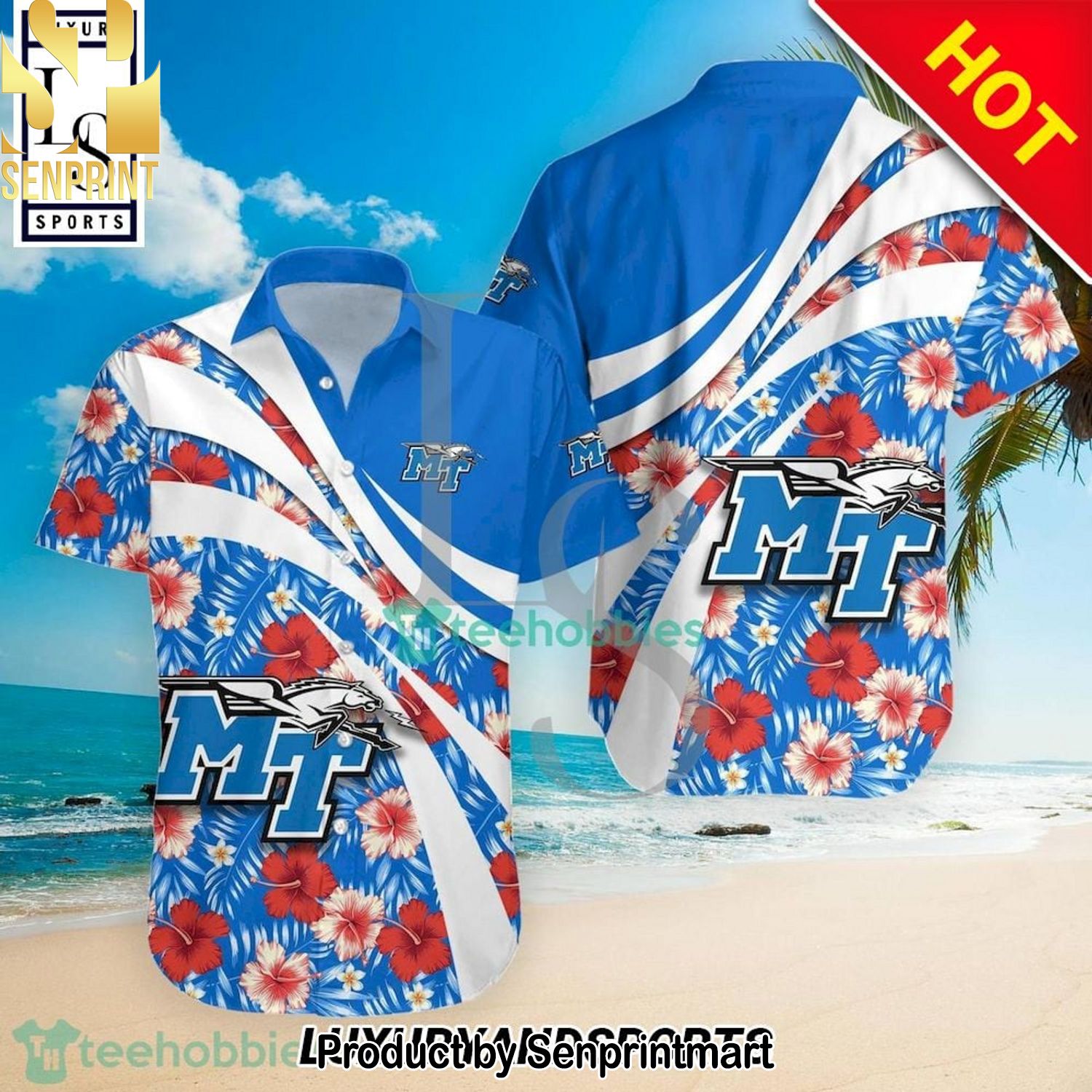 Middle Tennessee Blue Raiders NCAA Hibiscus Tropical Flower Gift Ideas 3D Hawaiian Shirt and Shorts