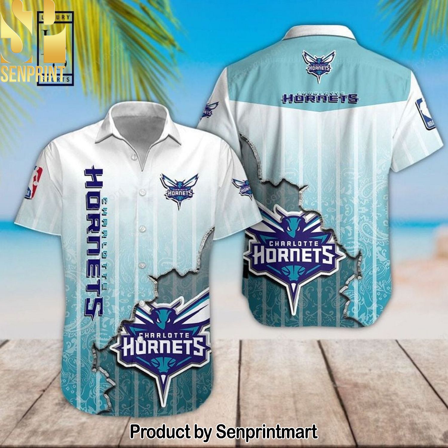 NBA Charlotte Hornets Full Print Classic Hawaiian Shirt and Shorts
