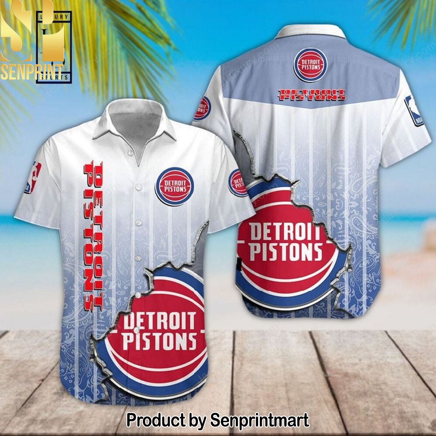 NBA Detroit Pistons Full Printed 3D Hawaiian Shirt and Shorts
