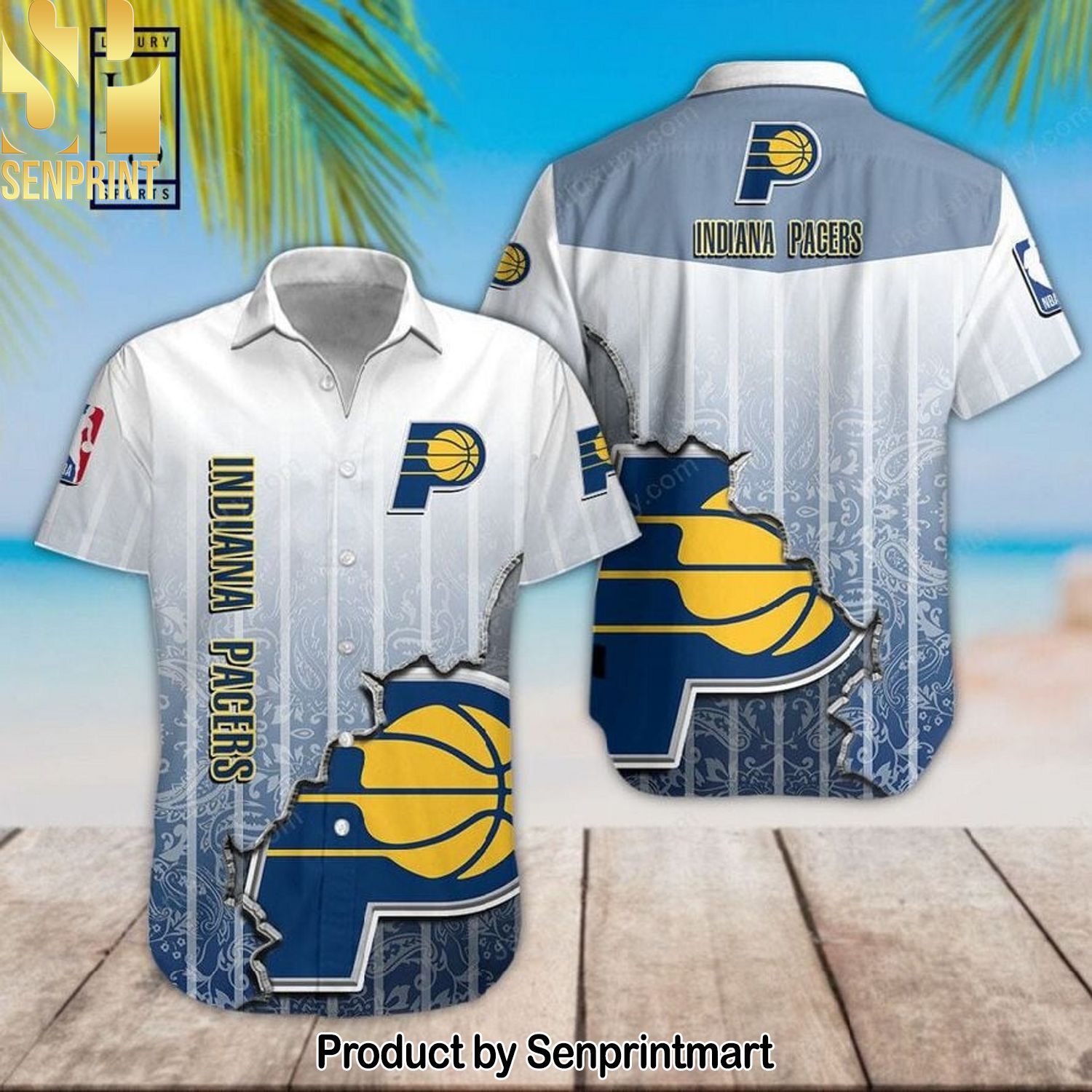 NBA Indiana Pacers Classic Full Printed Hawaiian Shirt and Shorts