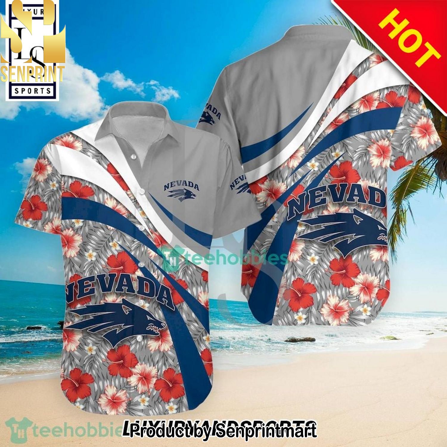 Nevada Wolf Pack NCAA Hibiscus Tropical Flower For Fan All Over Print Hawaiian Shirt and Shorts
