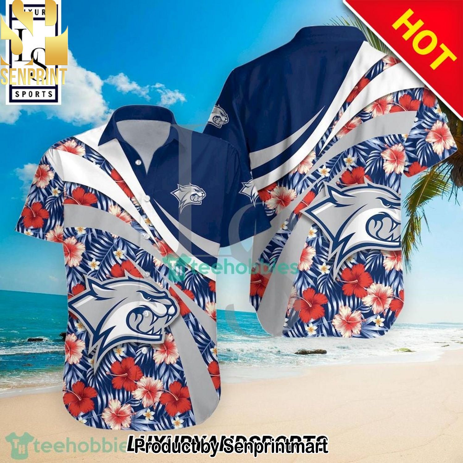New Hampshire Wildcats NCAA Hibiscus Tropical Flower For Fan All Over Printed Hawaiian Shirt and Shorts