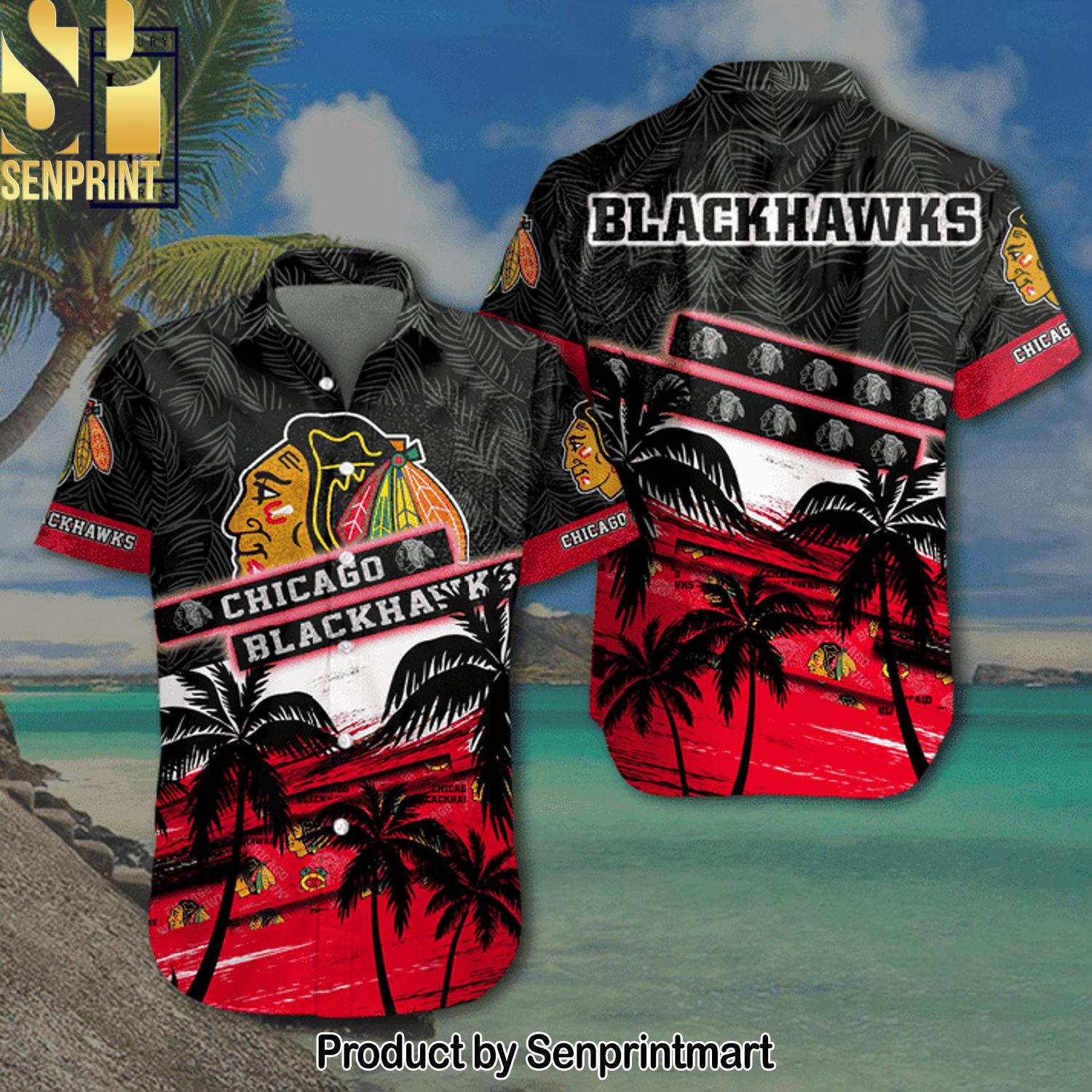 NHL Chicago Blackhawks Full Printed Classic Hawaiian Shirt and Shorts