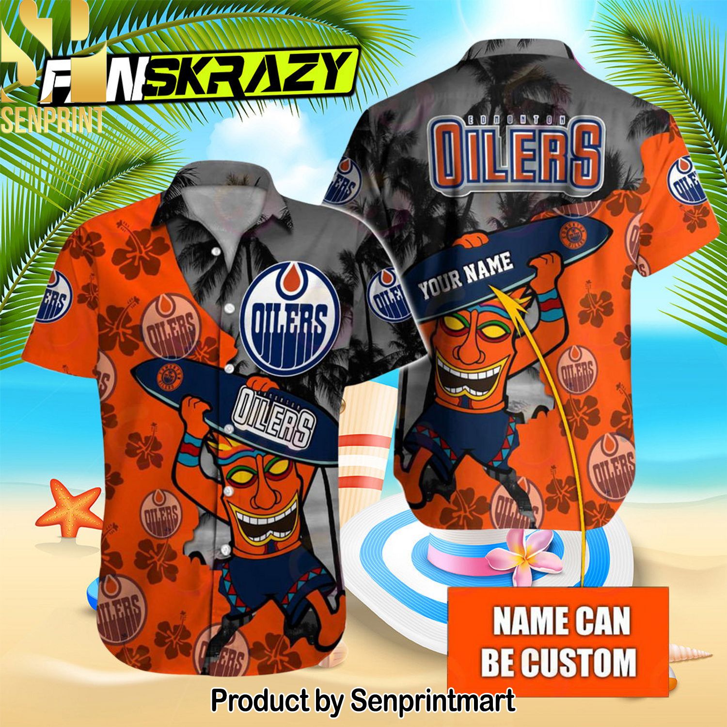 NHL Edmonton Oilers Native Pattern All Over Printed Hawaiian Shirt and Shorts