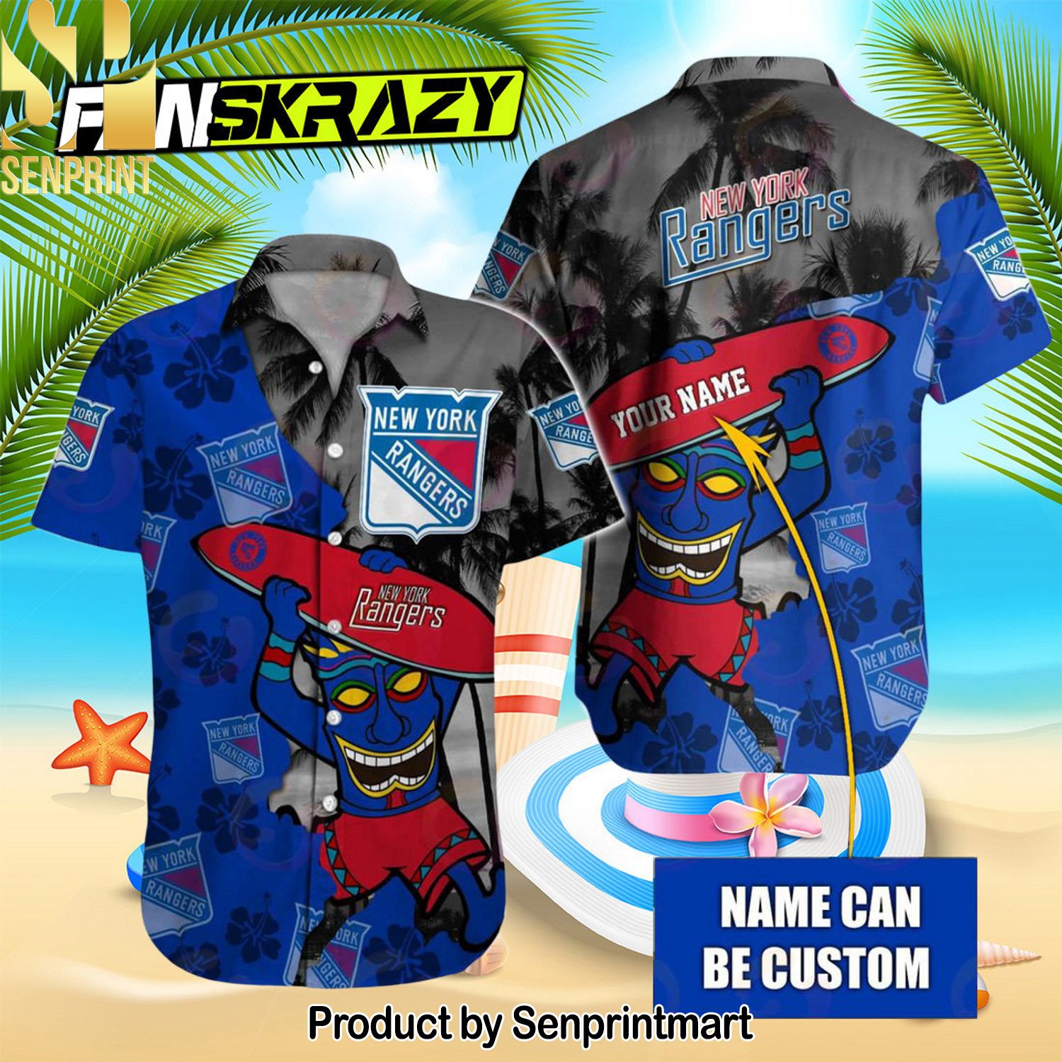 NHL New York Rangers Native Pattern 3D Hawaiian Shirt and Shorts