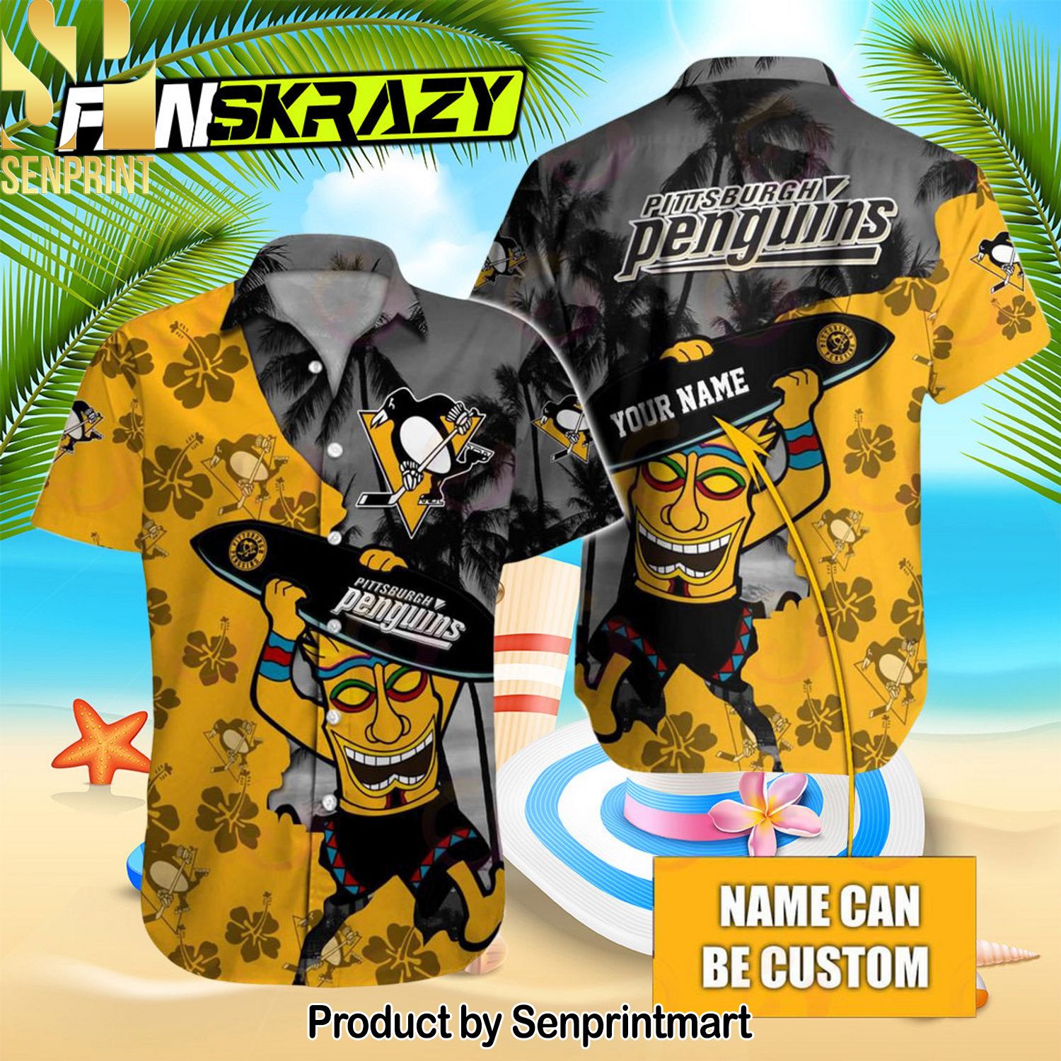 NHL Pittsburgh Penguins Native Casual All Over Print Hawaiian Shirt and Shorts