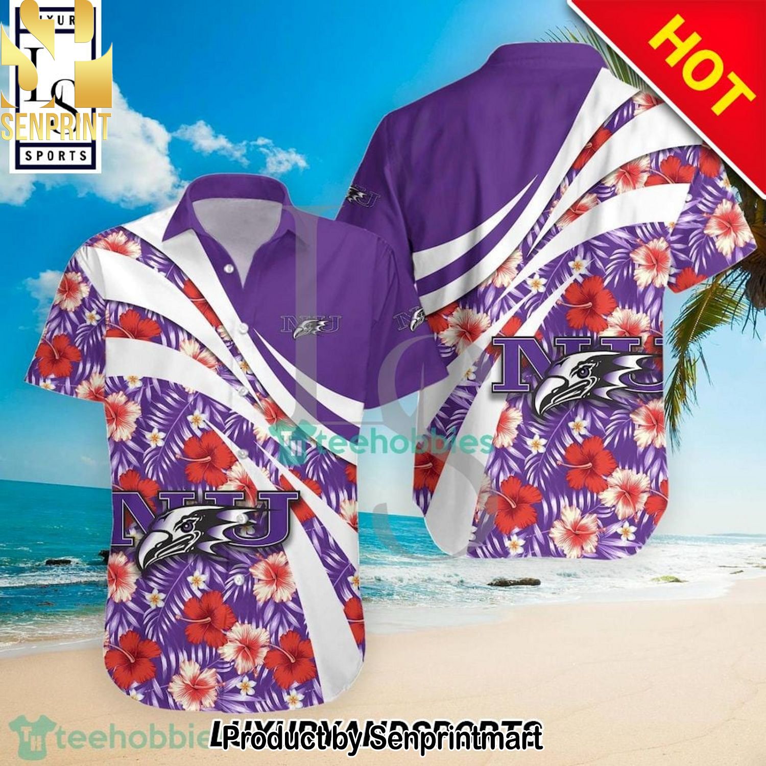 Niagara Purple Eagles NCAA Hibiscus Tropical Flower Gift Ideas Full Printed Hawaiian Shirt and Shorts