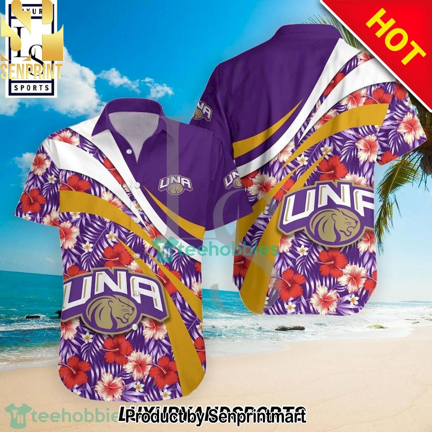 North Alabama Lions NCAA Hibiscus Tropical Flower Unique Full Printing Hawaiian Shirt and Shorts