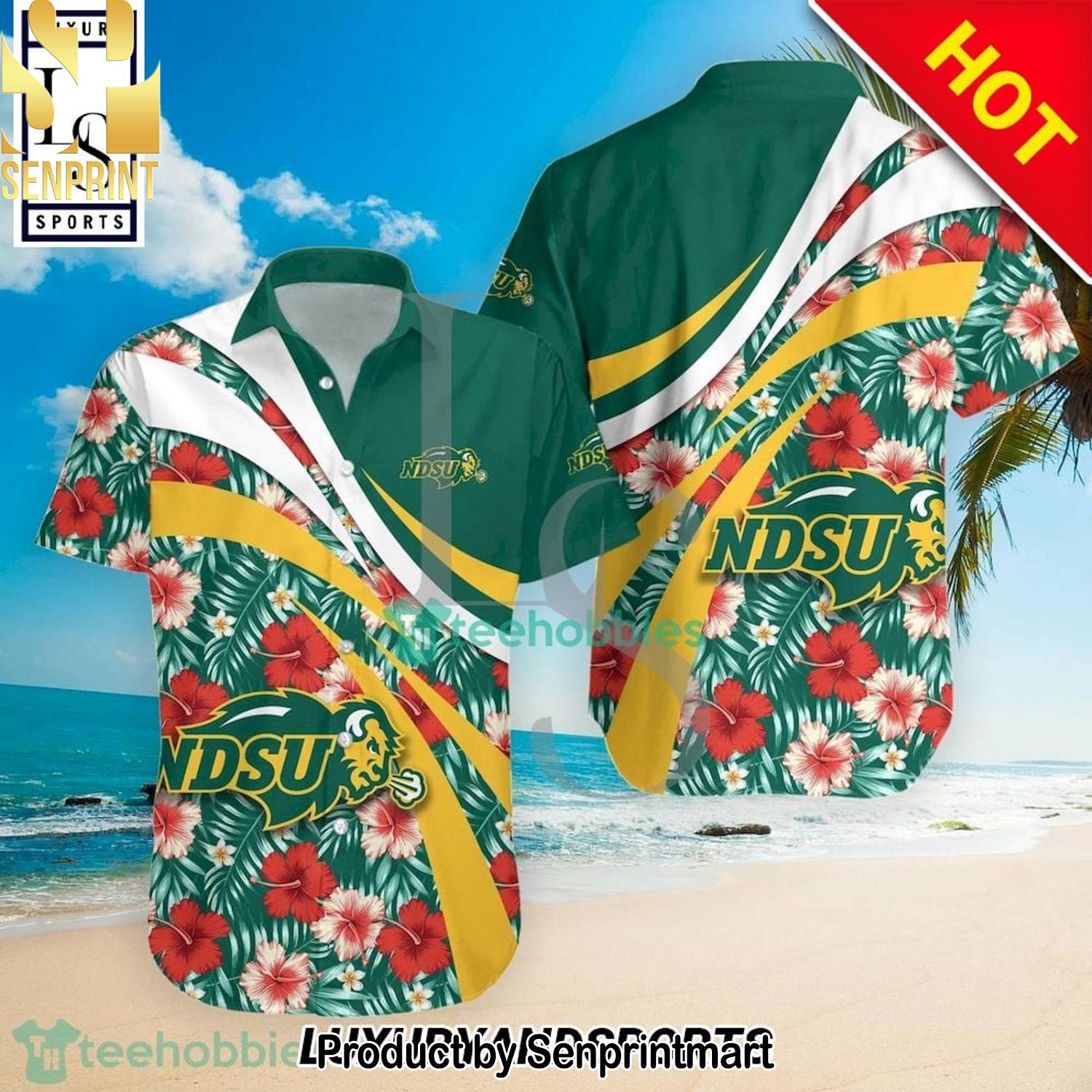 North Dakota State Bison NCAA Hibiscus Tropical Flower Unique All Over Printed Hawaiian Shirt and Shorts