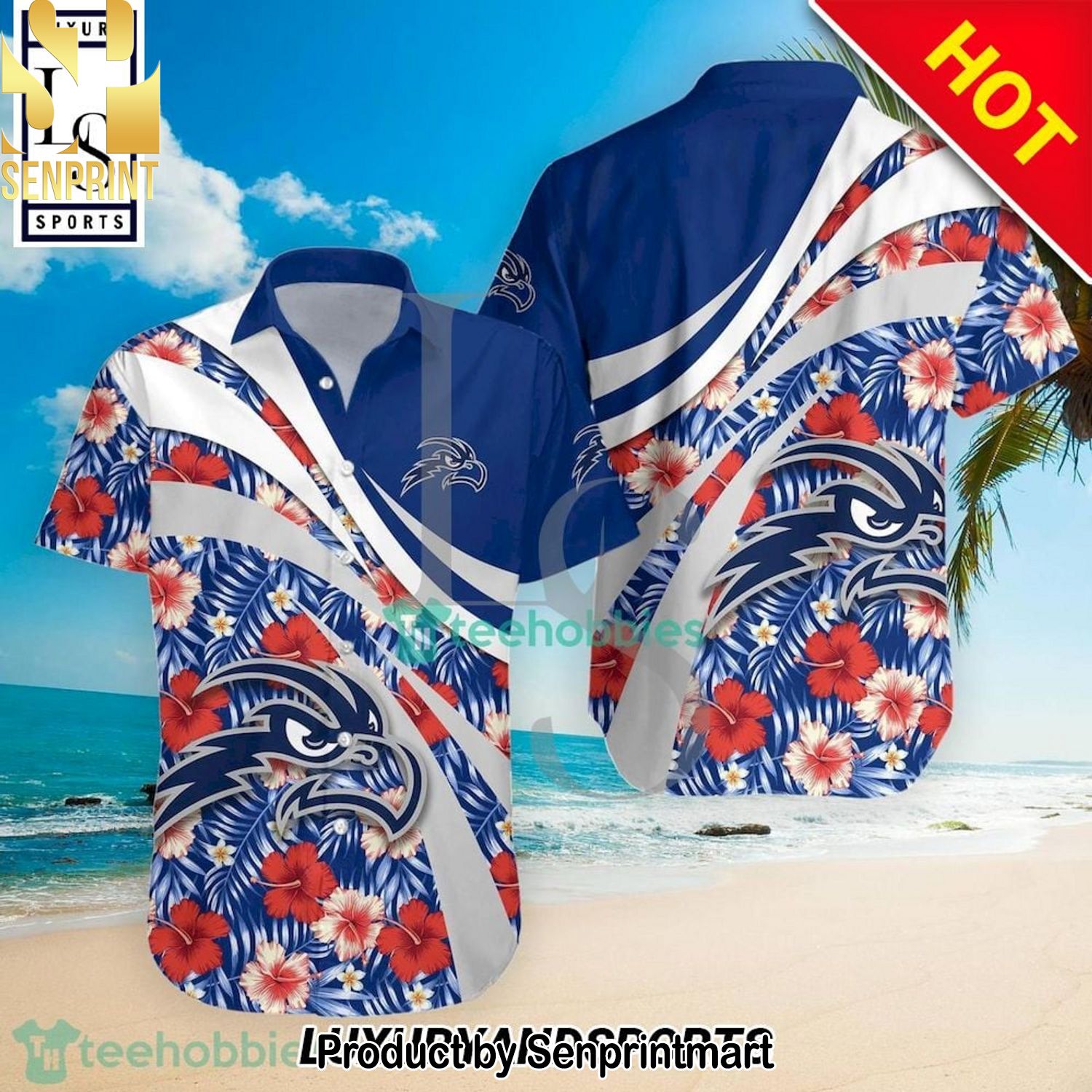 North Florida Ospreys NCAA Hibiscus Tropical Flower Casual Full Printed Hawaiian Shirt and Shorts