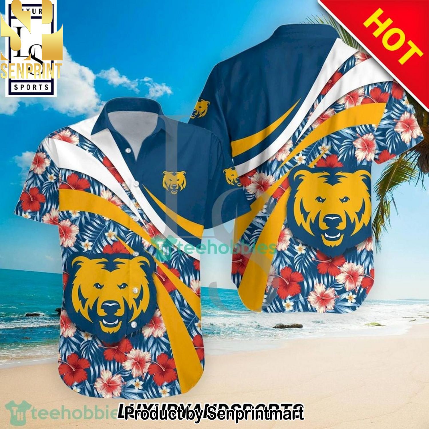 Northern Colorado Bears NCAA Hibiscus Tropical Flower Pattern Full Print Hawaiian Shirt and Shorts
