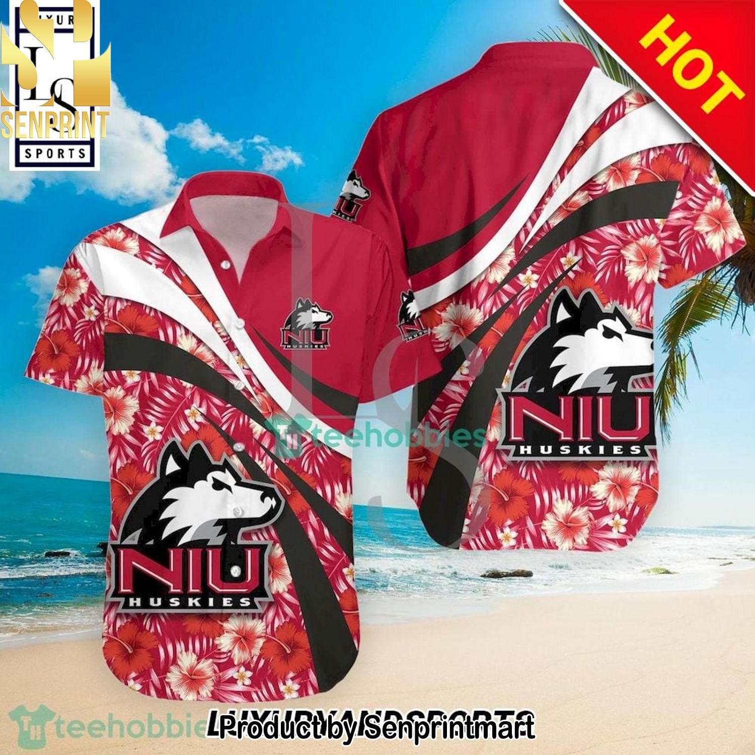 Northern Illinois Huskies NCAA Hibiscus Tropical Flower Pattern Full Printed Hawaiian Shirt and Shorts