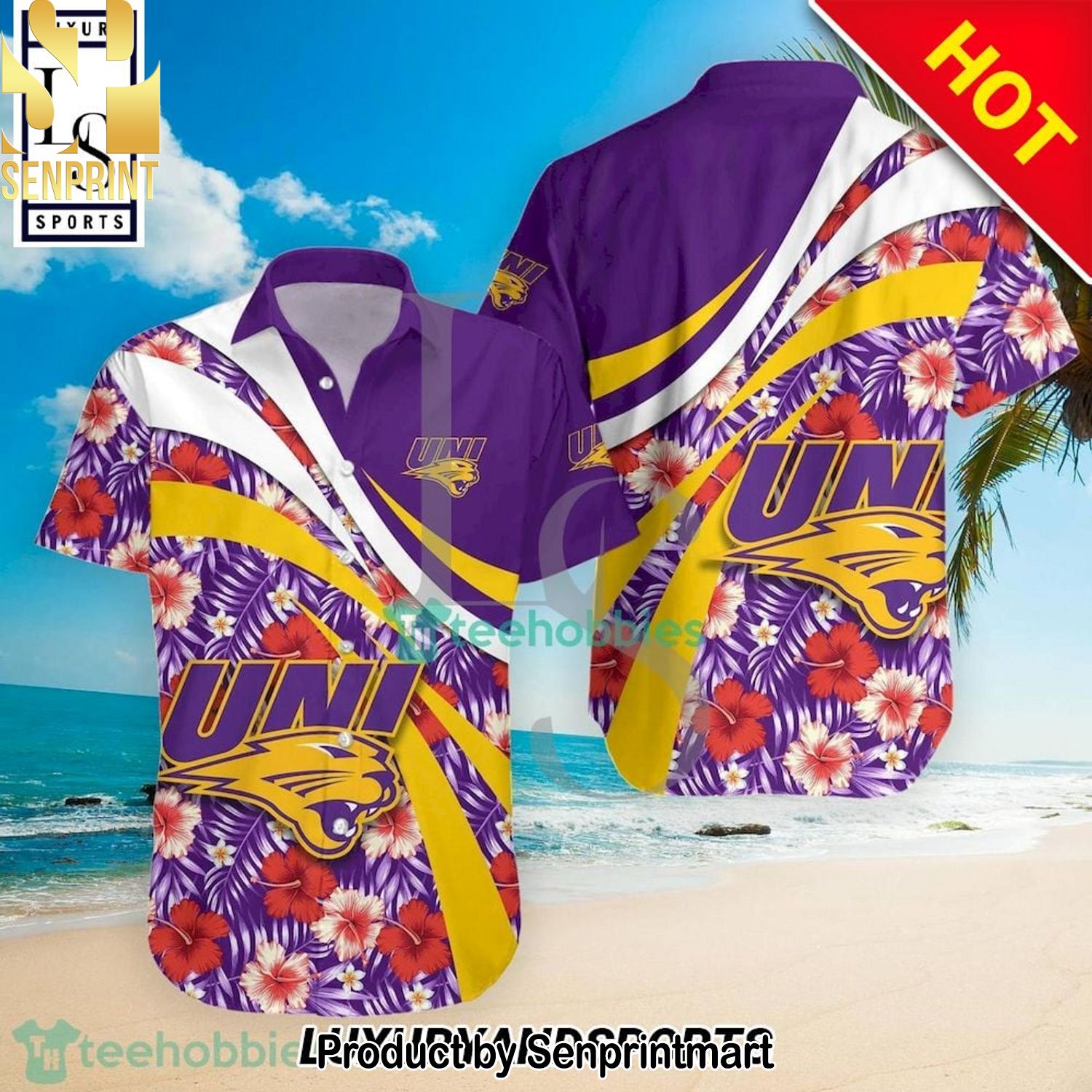 Northern Iowa Panthers NCAA Hibiscus Tropical Flower Pattern 3D Hawaiian Shirt and Shorts
