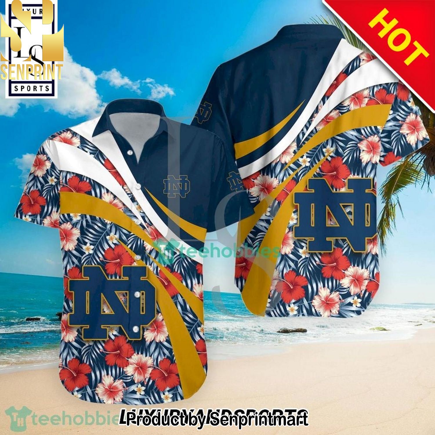 Notre Dame Fighting Irish NCAA Hibiscus Tropical Flower New Version Hawaiian Shirt and Shorts