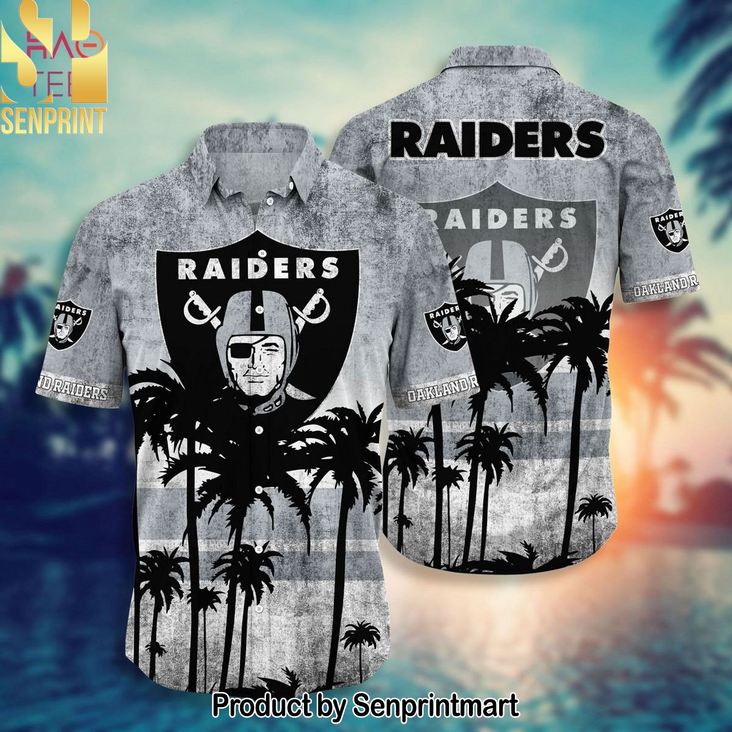 Oakland Raiders NFL Casual All Over Printed Hawaiian Shirt and Shorts