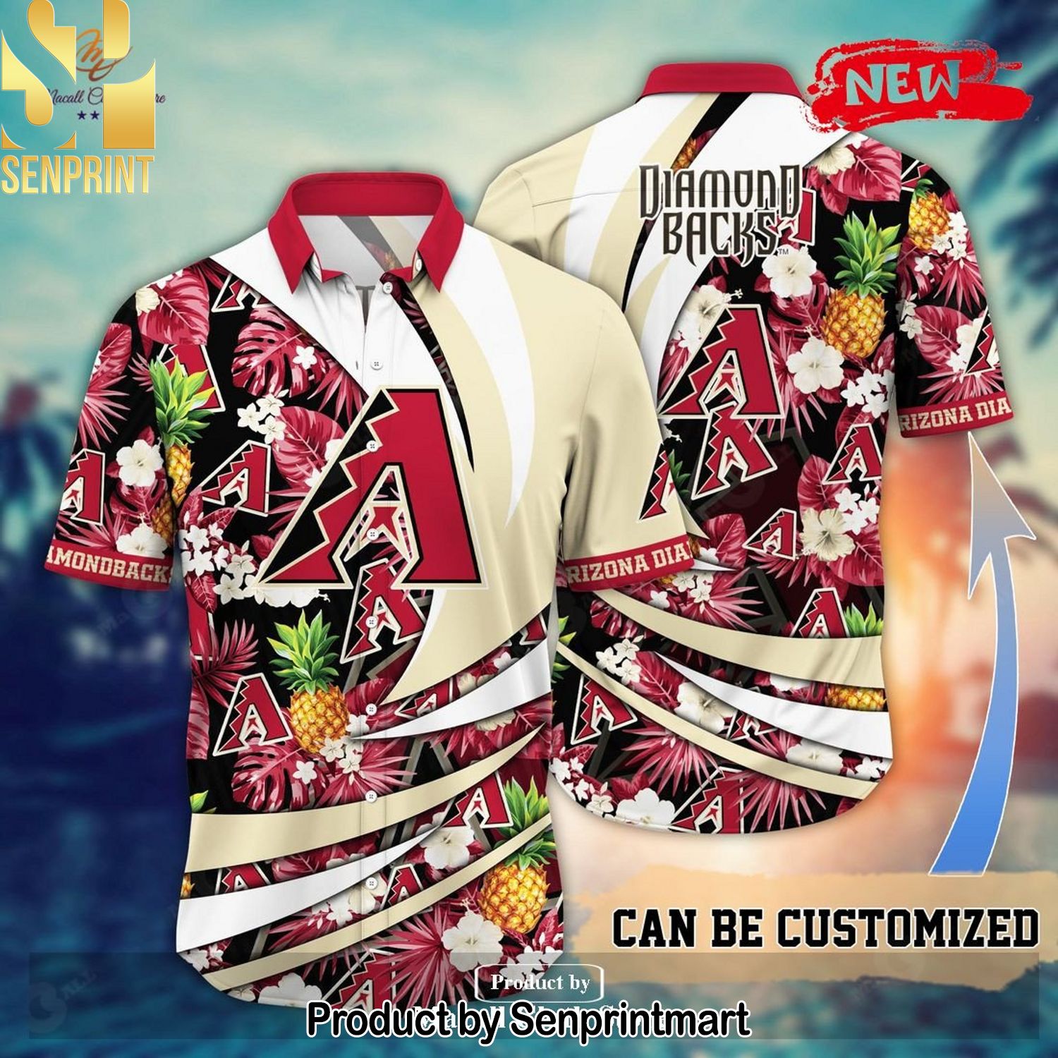 Personalized Name Arizona Diamondbacks MLB Flower Pineapple Casual Full Printed Hawaiian Shirt and Shorts