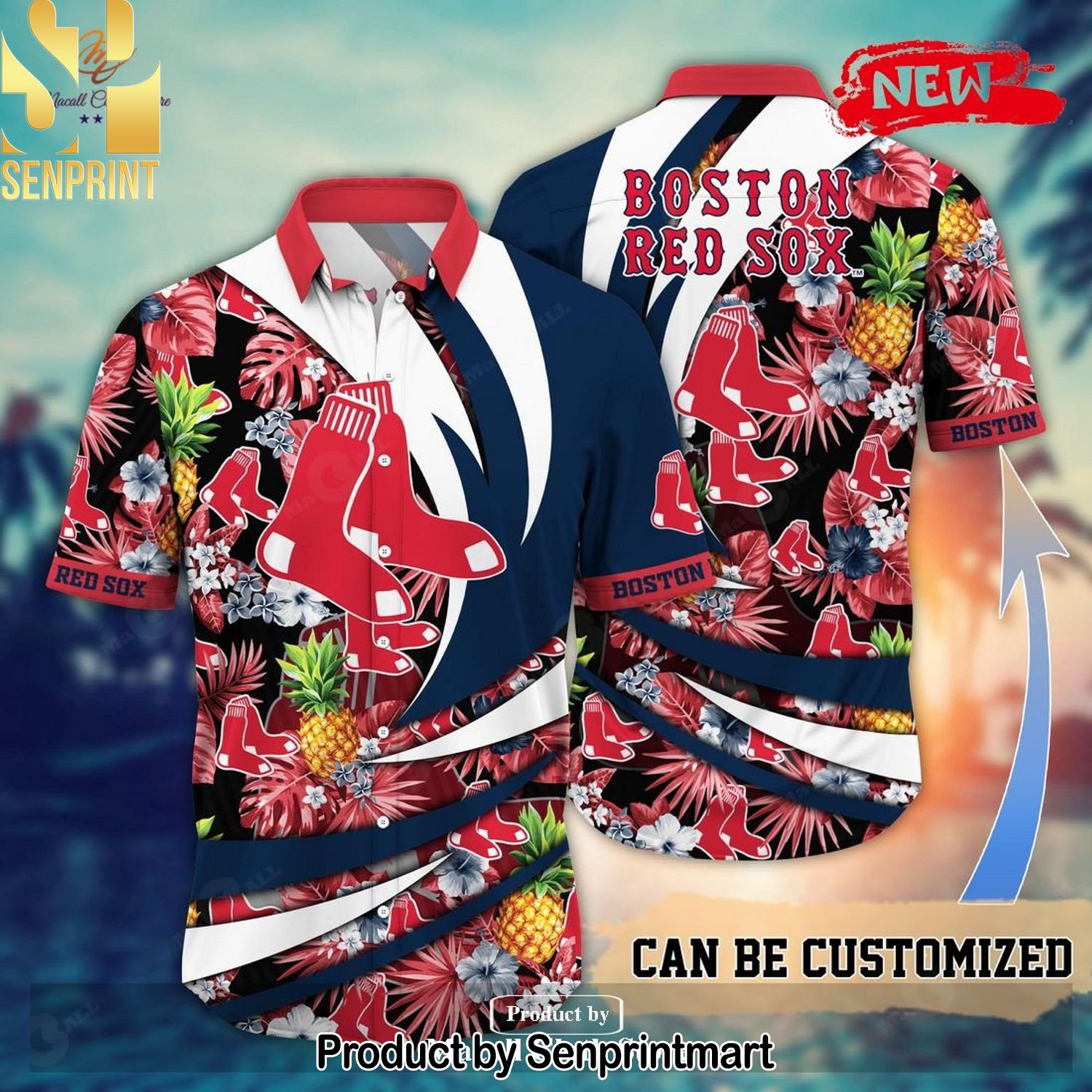 Personalized Name Boston Red Sox MLB Flower Pineapple Hot Fashion Hawaiian Shirt and Shorts