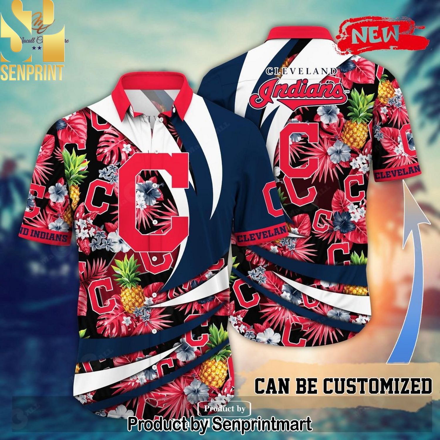 Personalized Name Cleveland Indians MLB Flower Pineapple Pattern All Over Print Hawaiian Shirt and Shorts