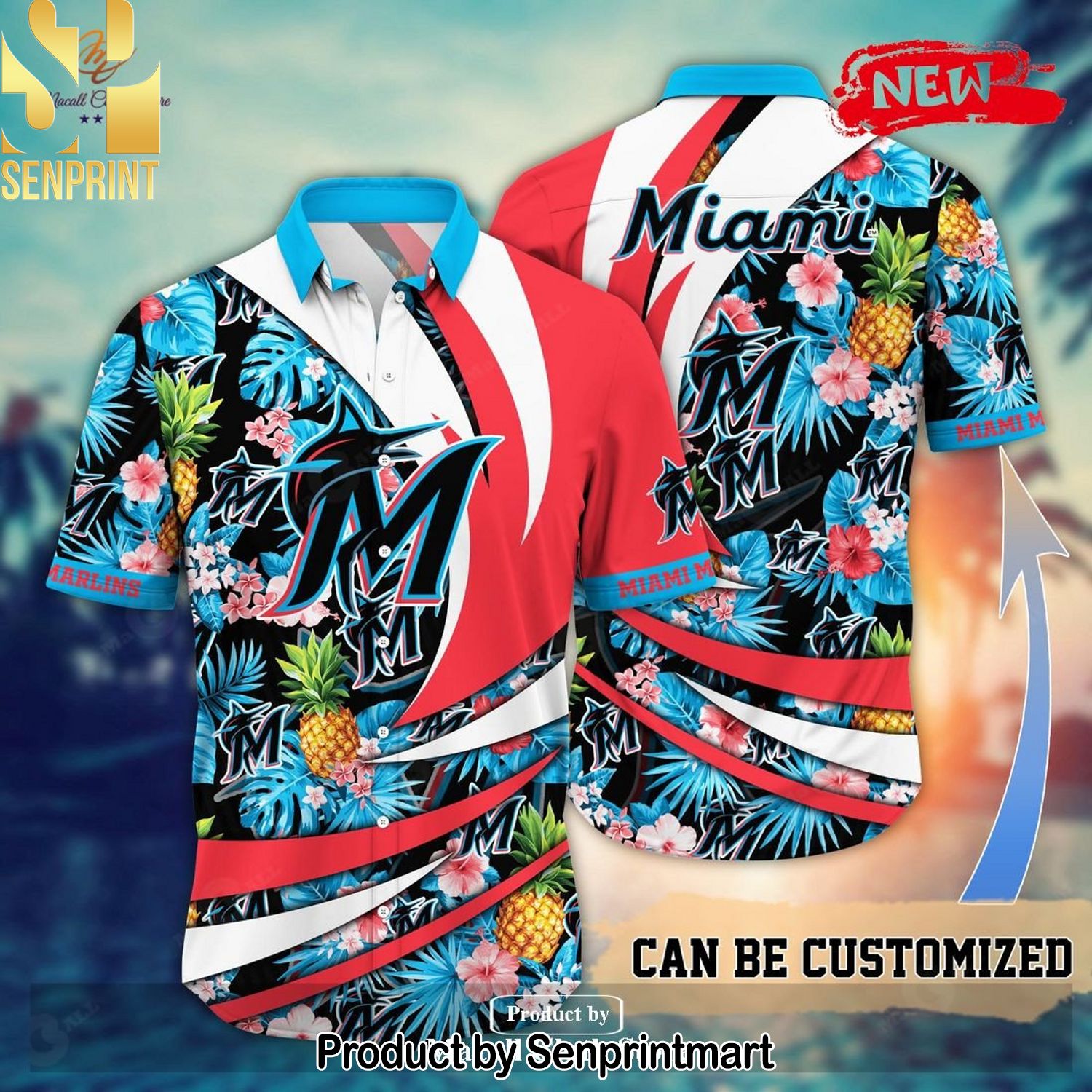 Personalized Name Miami Marlins MLB Flower Pineapple Street Style Hawaiian Shirt and Shorts