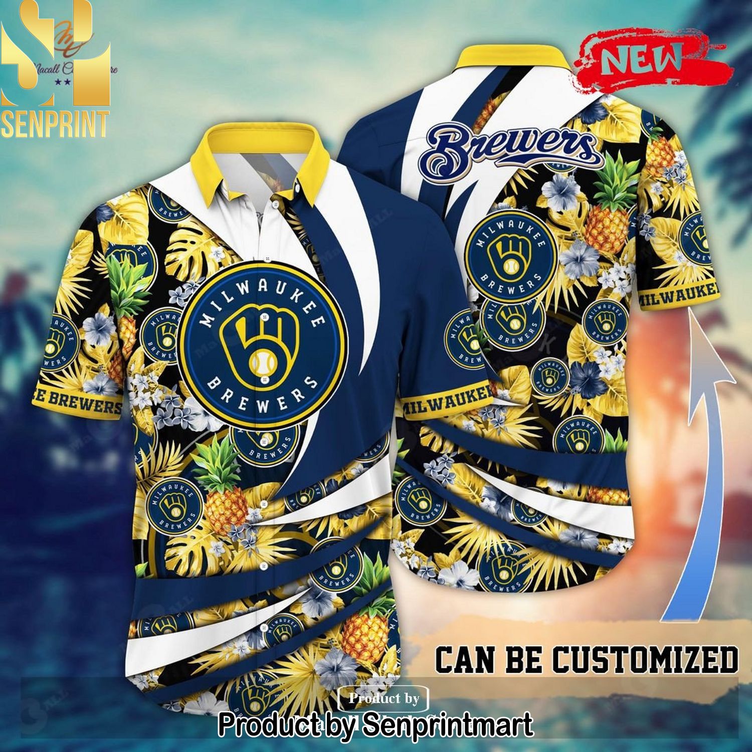 Personalized Name Milwaukee Brewers MLB Flower Pineapple Pattern All Over Printed Hawaiian Shirt and Shorts