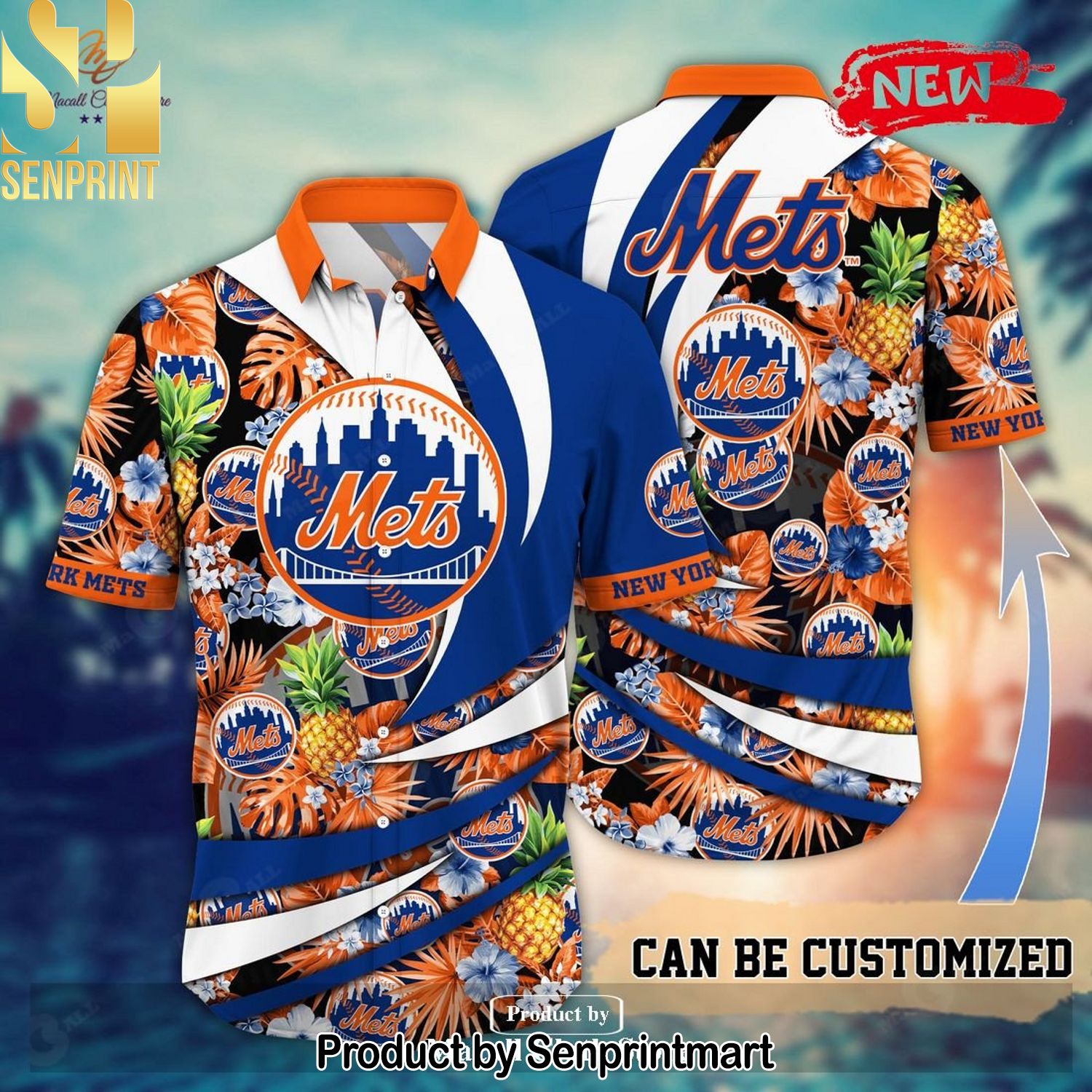 Personalized Name New York Mets MLB Flower Pineapple Full Printing Hawaiian Shirt and Shorts