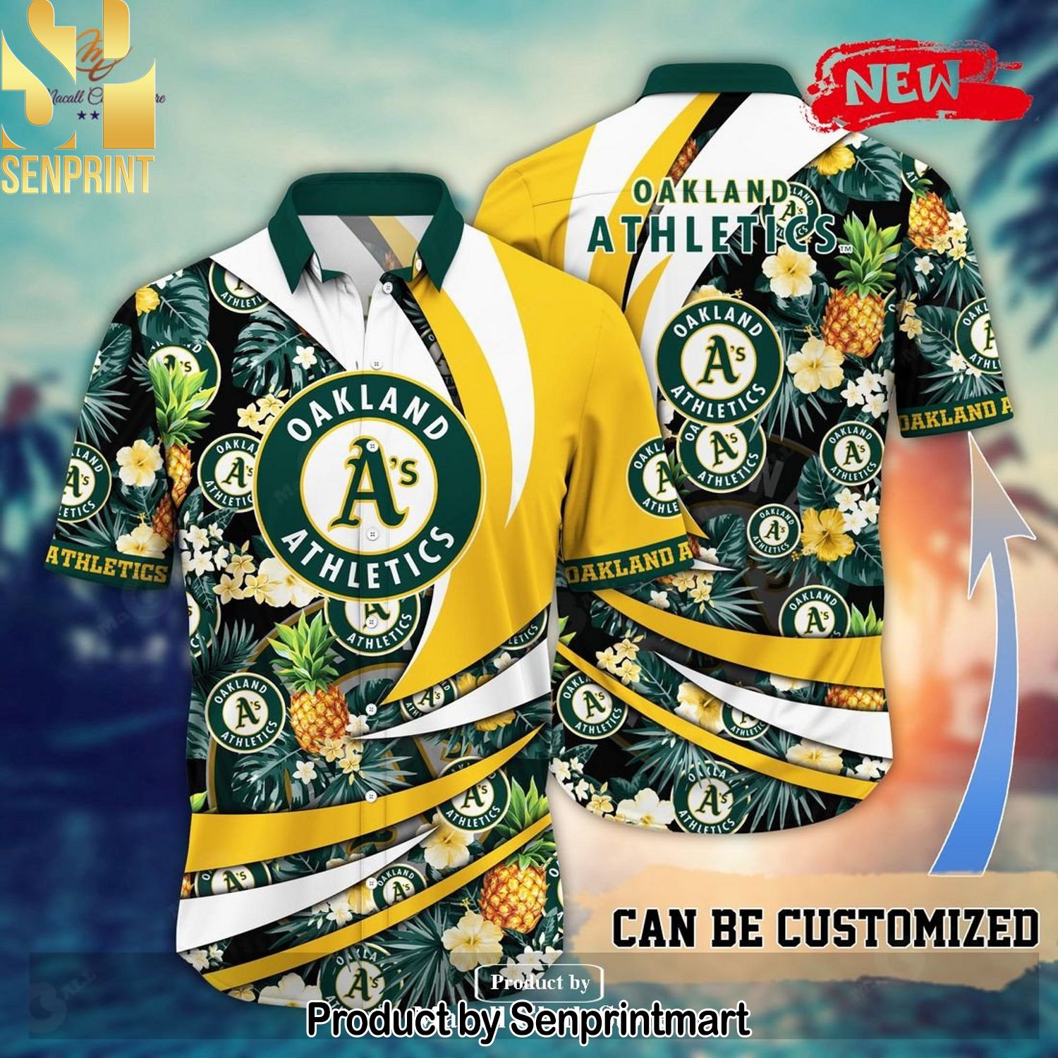 Personalized Name Oakland Athletics MLB Flower Pineapple Pattern Full Printed Hawaiian Shirt and Shorts