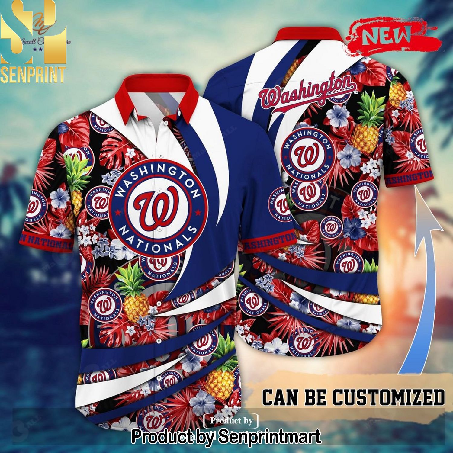 Personalized Name Washington Nationals MLB Flower Pineapple Casual 3D Hawaiian Shirt and Shorts
