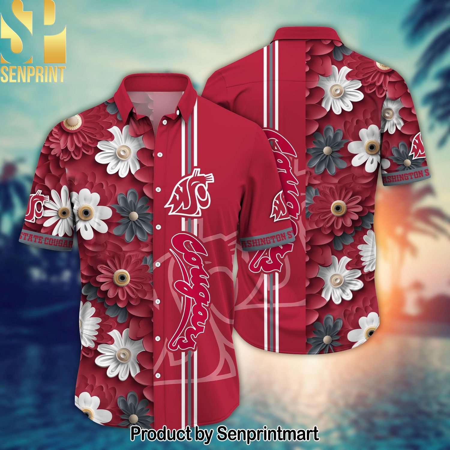 Washington State Cougars NCAA Flower Best Outfit 3D Hawaiian Shirt and Shorts