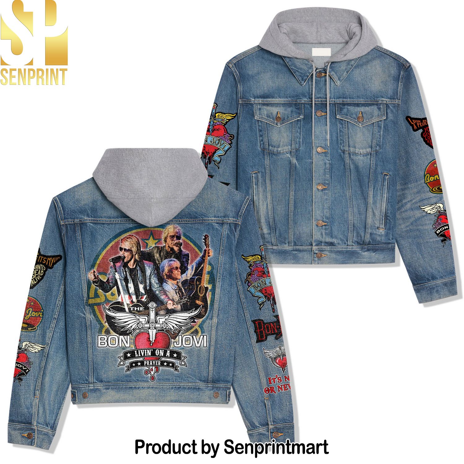 Bon Jovi Rock Band Fashion-Forward Hoodie Denim Jacket