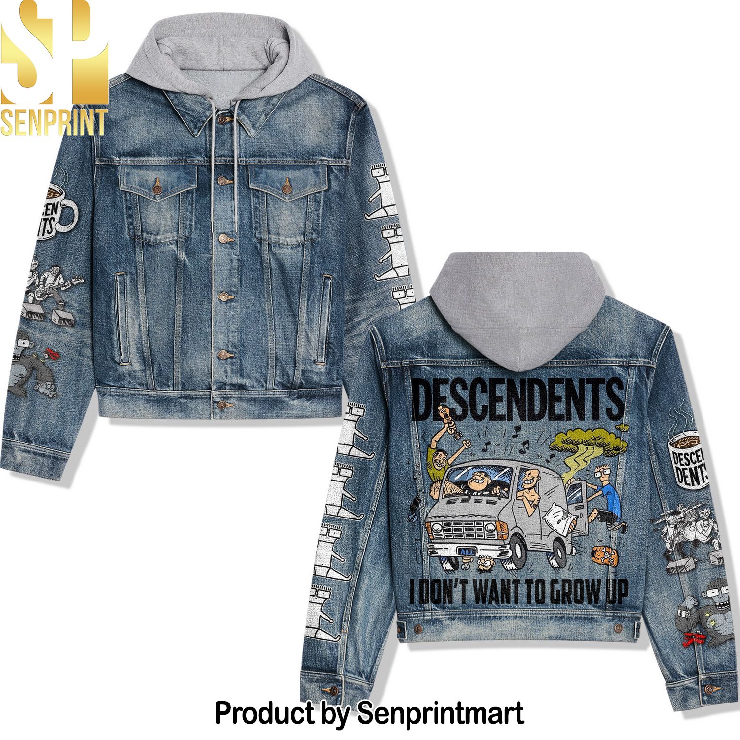 Descendents Rock Band Vintage Wash Hoodie Denim Jacket