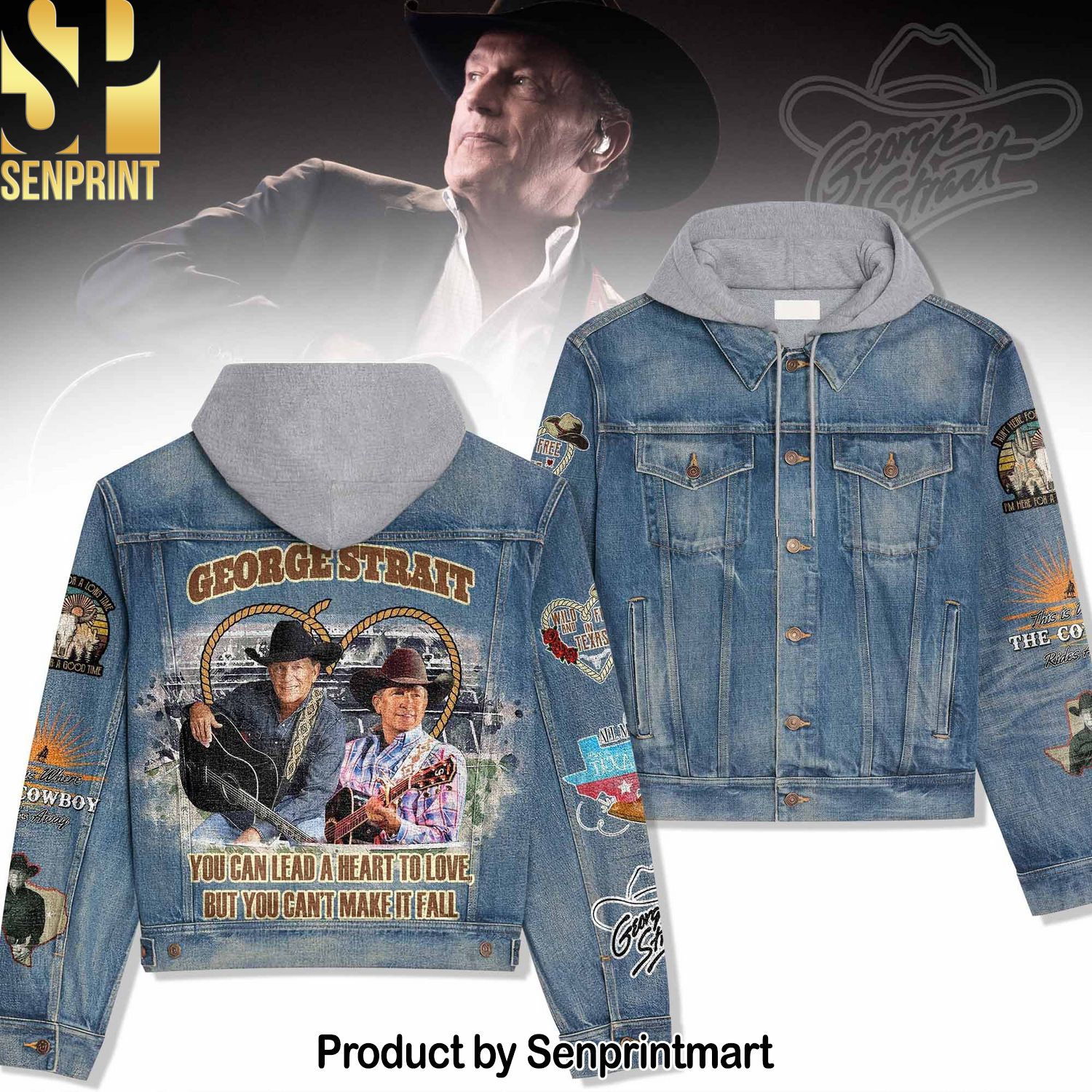 George Strait Workwear-Inspired Hoodie Denim Jacket