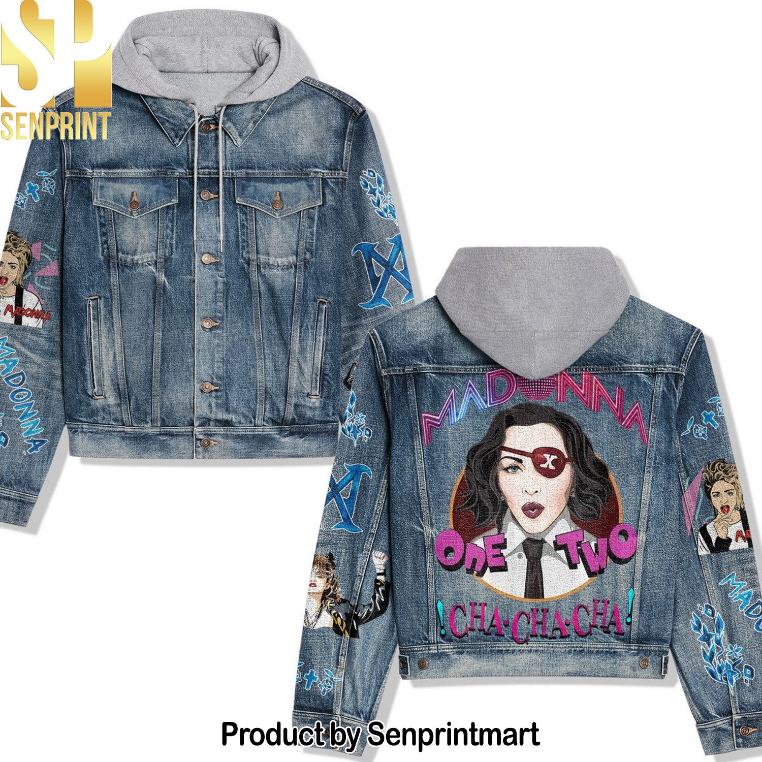 Madonna Singer Patchwork Hoodie Denim Jacket