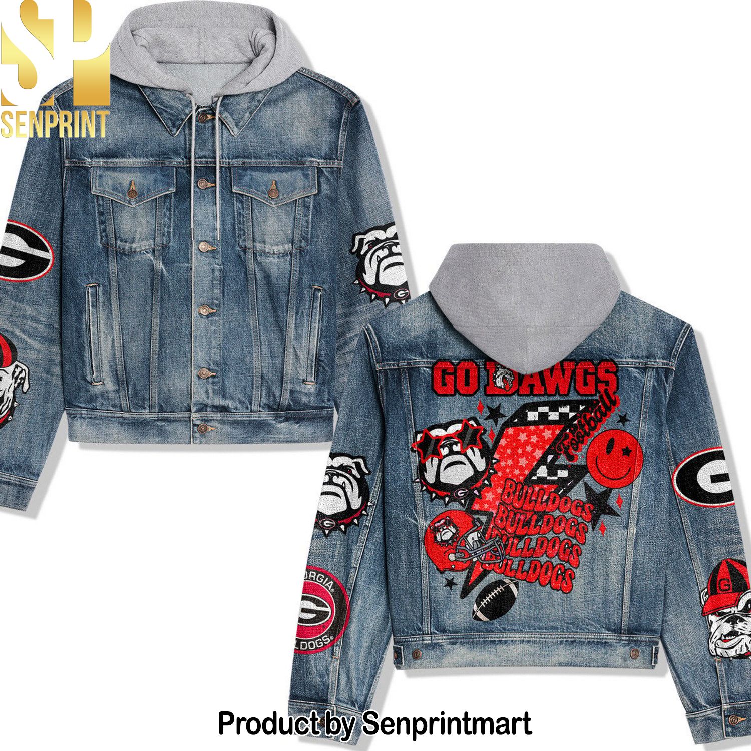 NCAA Georgia Bulldogs Geometric Print Hoodie Denim Jacket